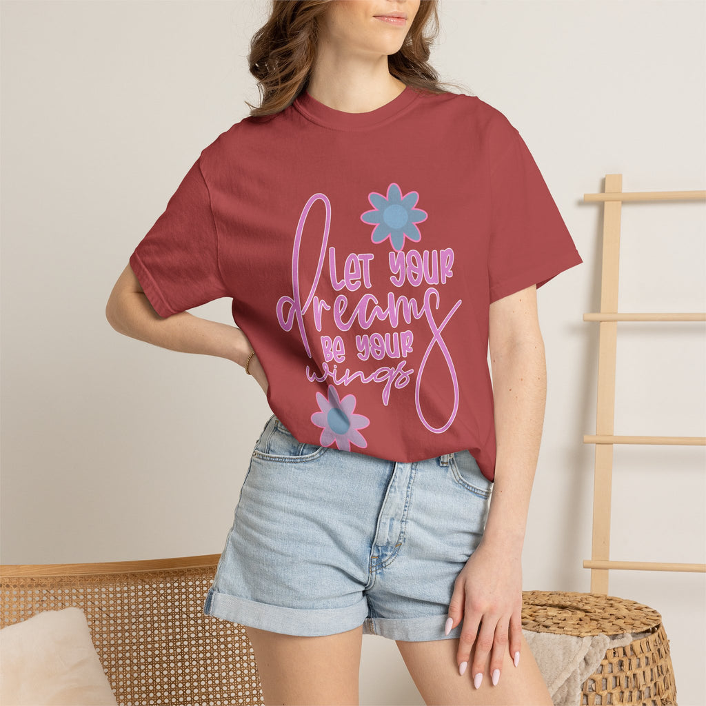 Textured Inspirational Floral Tee — "Let Your Dreams Be Your Wings"