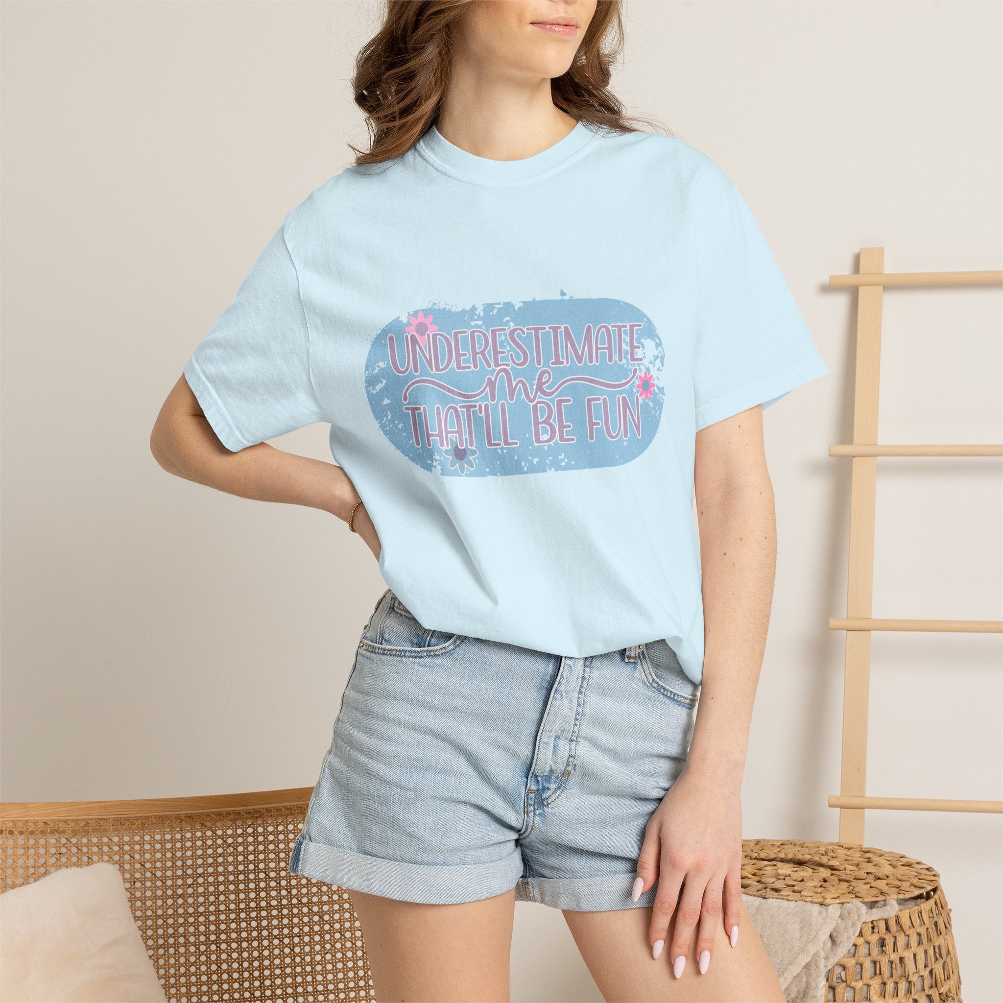 T-Shirt — "Underestimate Me, That’ll Be Fun" Textured Pastel Floral Graphic Tee