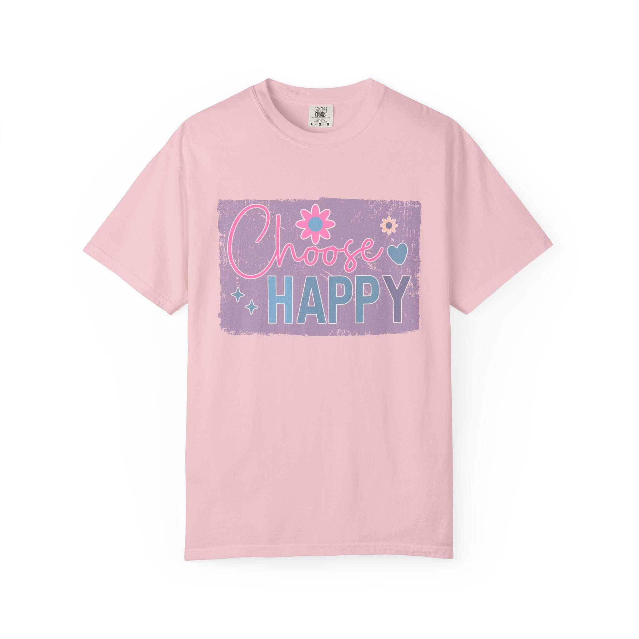 Choose Happy Textured T-Shirt — Retro Floral Positive Message Tee