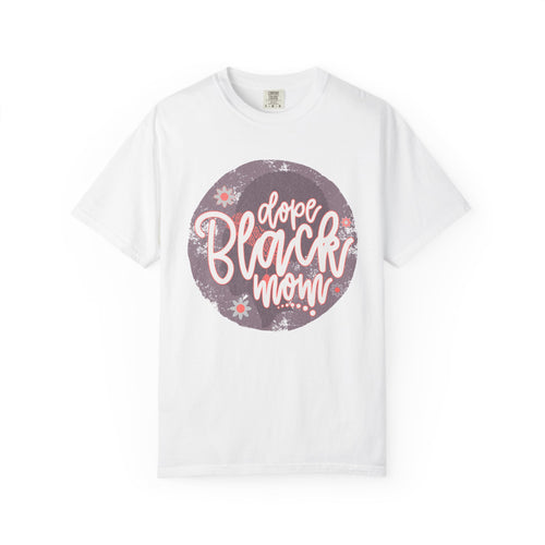Dope Black Mom Textured T-Shirt — Floral Retro Circle Graphic for Proud Moms
