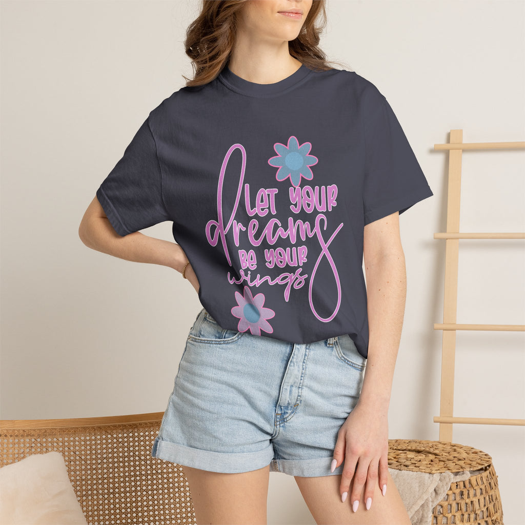 Textured Inspirational Floral Tee — "Let Your Dreams Be Your Wings"