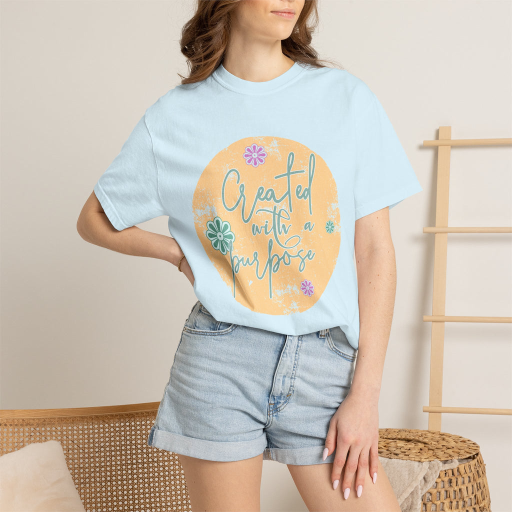 Created with a Purpose T-shirt |Textured Floral Handlettering Circle Design