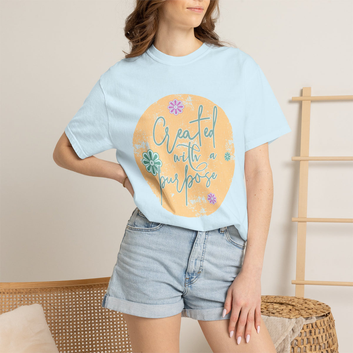 Created with a Purpose T-shirt |Textured Floral Handlettering Circle Design