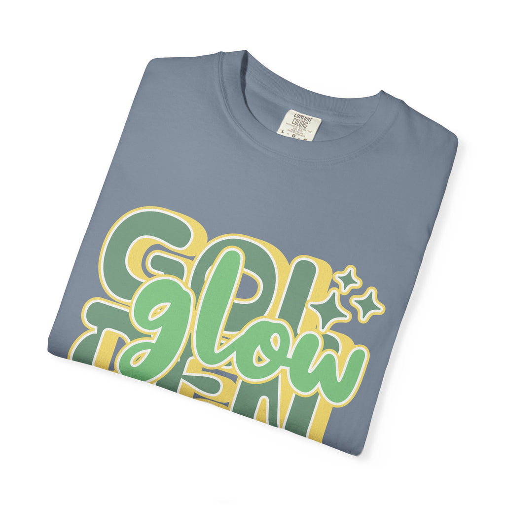 Golden Glow Textured T-Shirt — Retro 'Glow' Graphic Tee
