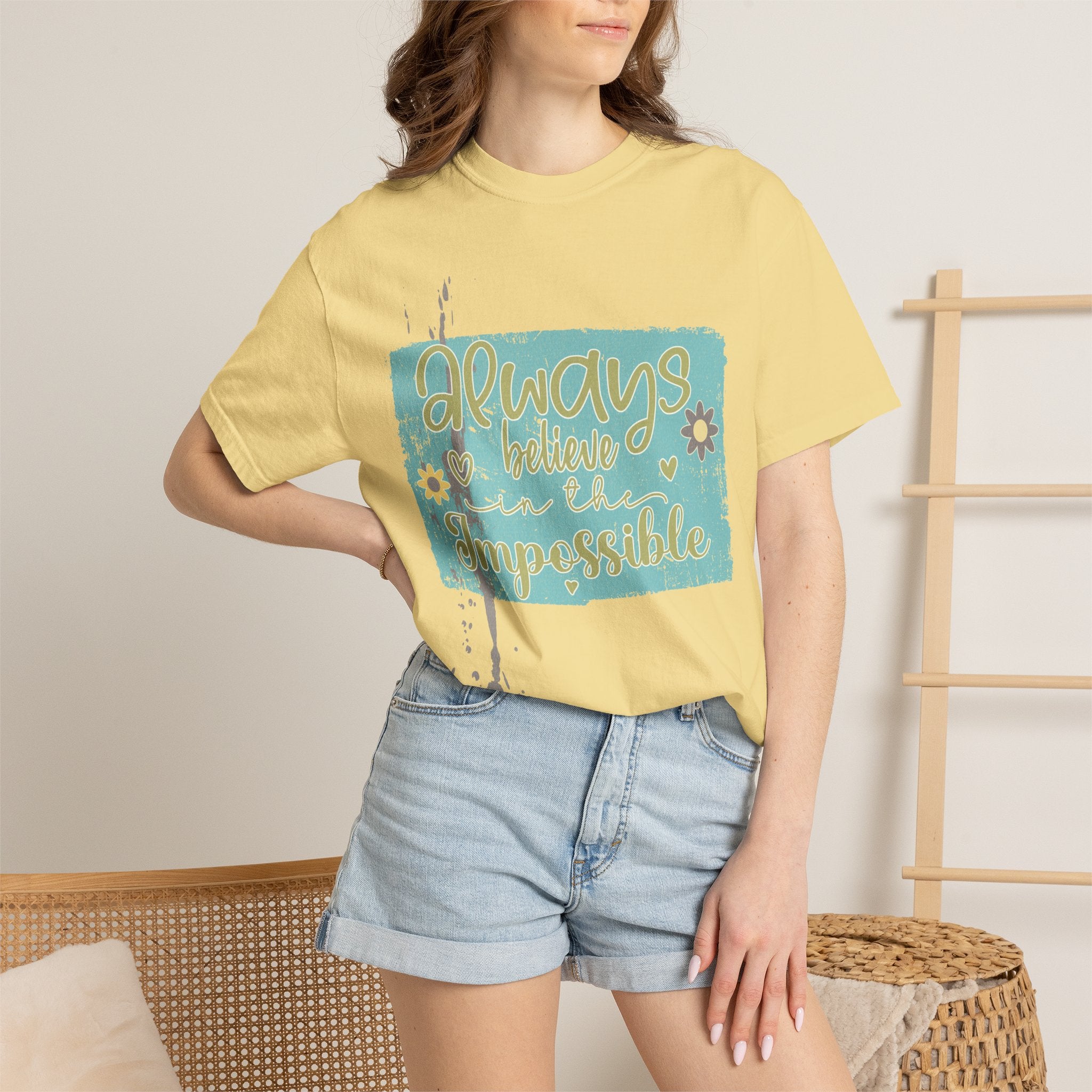 Textured T-Shirt — "Always Believe in the Impossible" Inspirational Graphic Tee