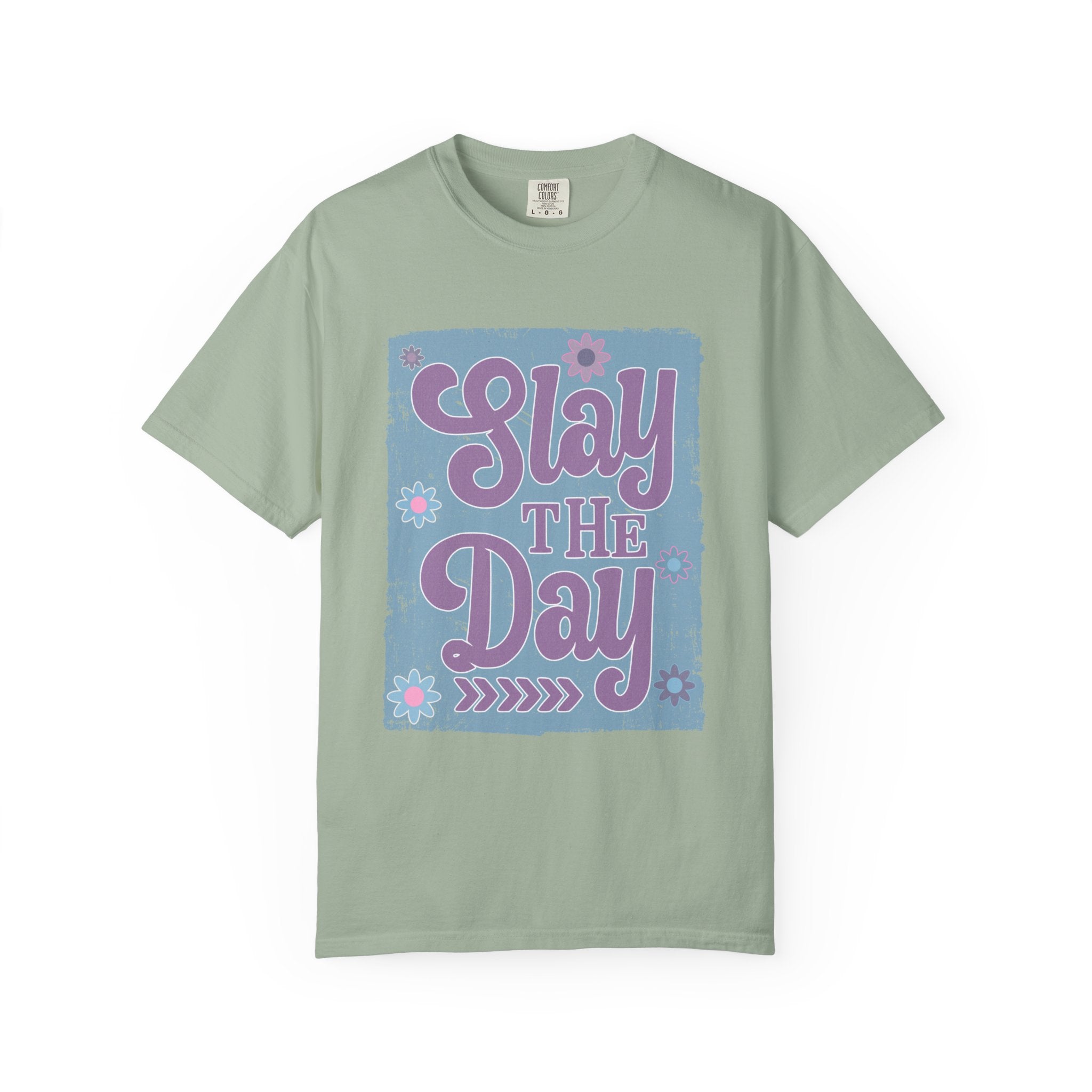 Textured Slay the Day Graphic T-Shirt — Retro Pastel Motivation Tee