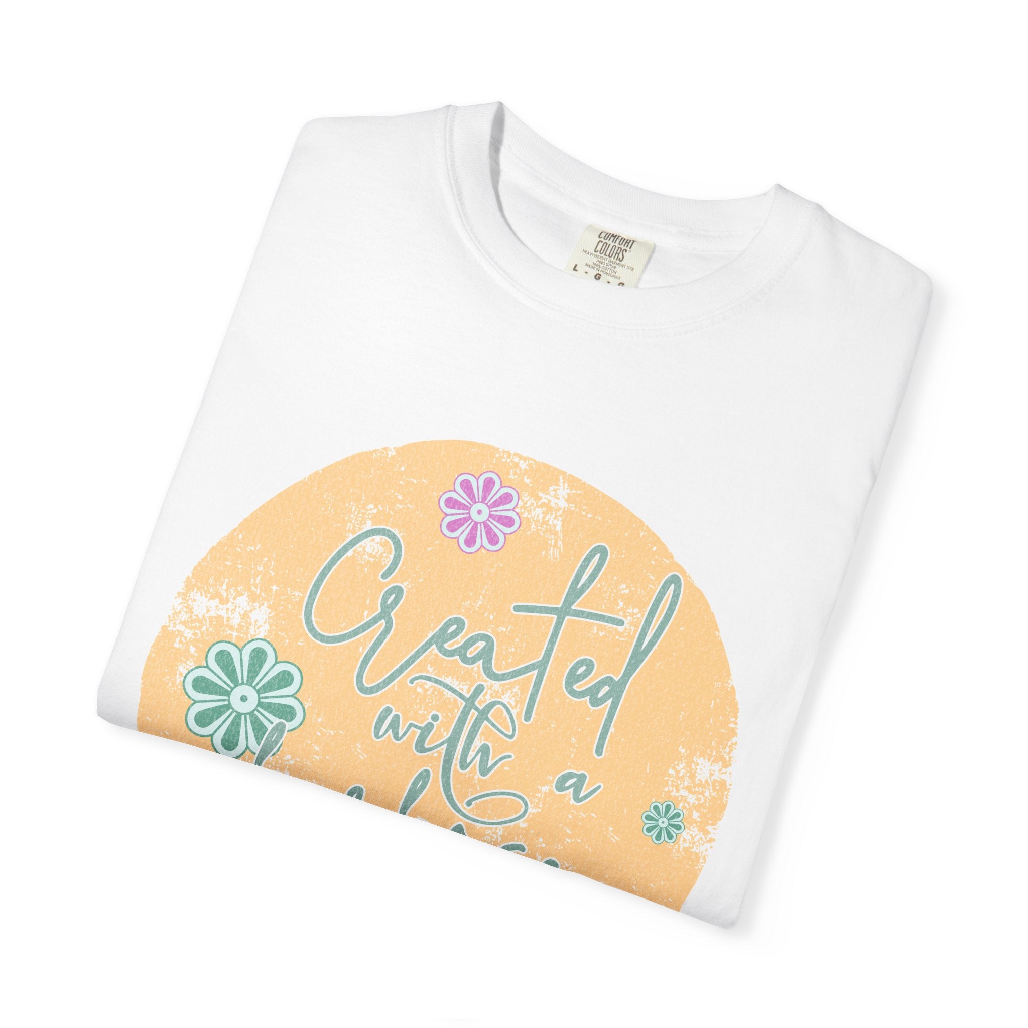 Created with a Purpose T-shirt |Textured Floral Handlettering Circle Design