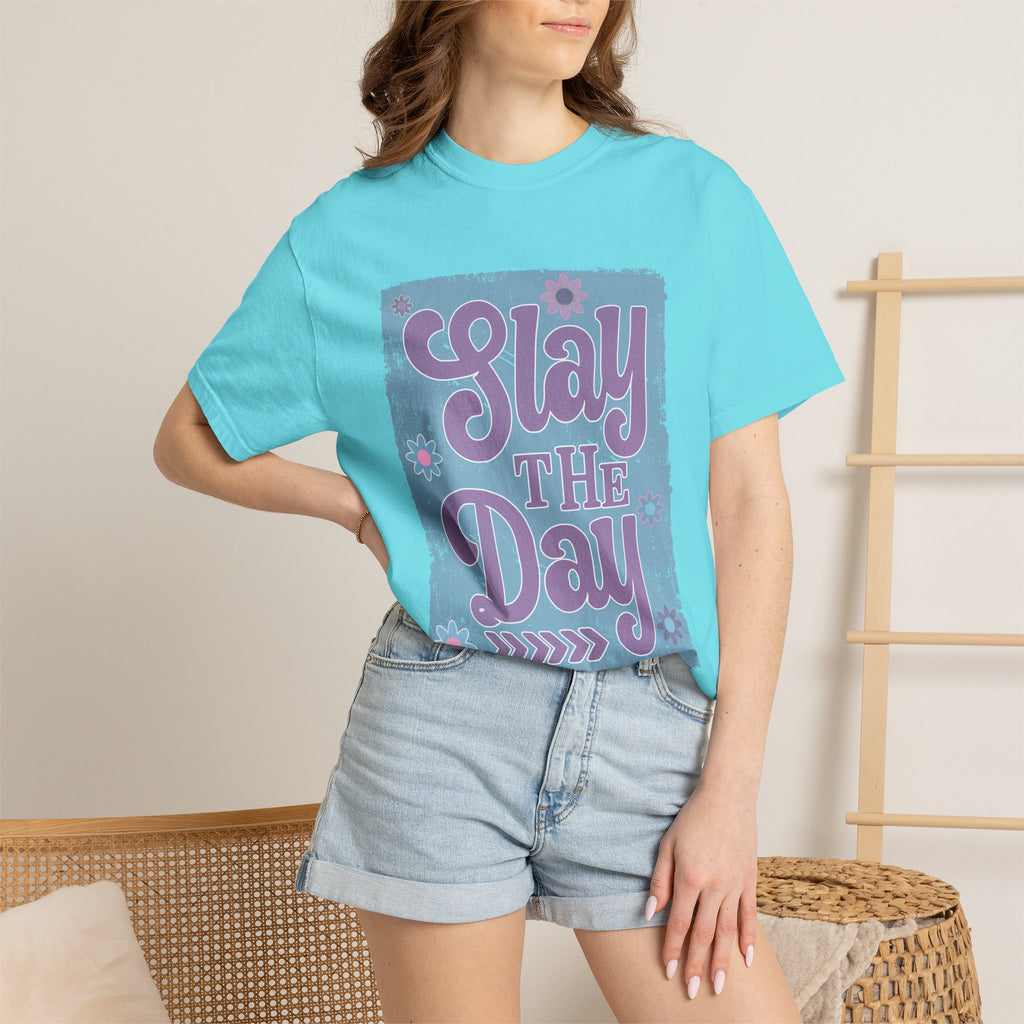 Textured Slay the Day Graphic T-Shirt — Retro Pastel Motivation Tee