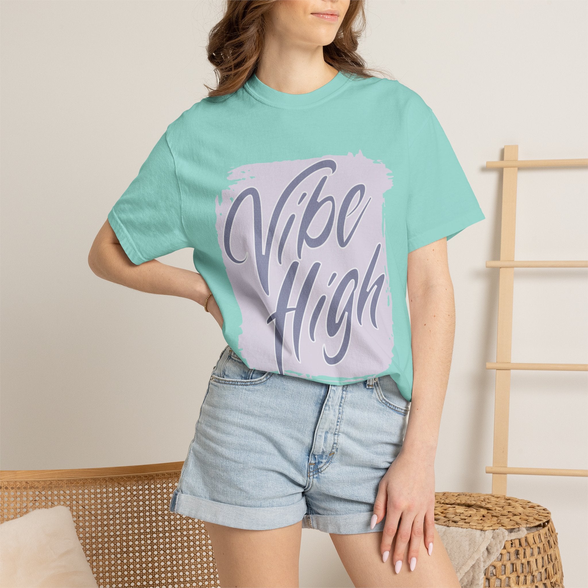 Vibe High Textured T-Shirt — Retro Brush Script Graphic Tee