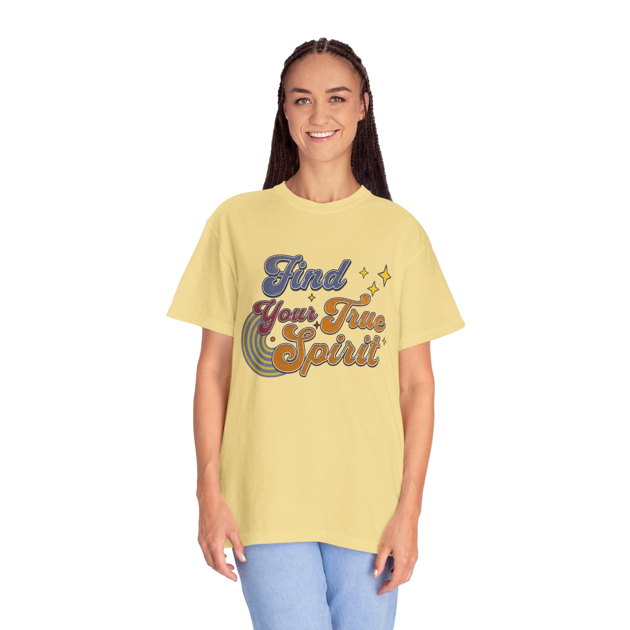 Textured Find Your True Spirit T-Shirt — Retro Rainbow Typography Tee