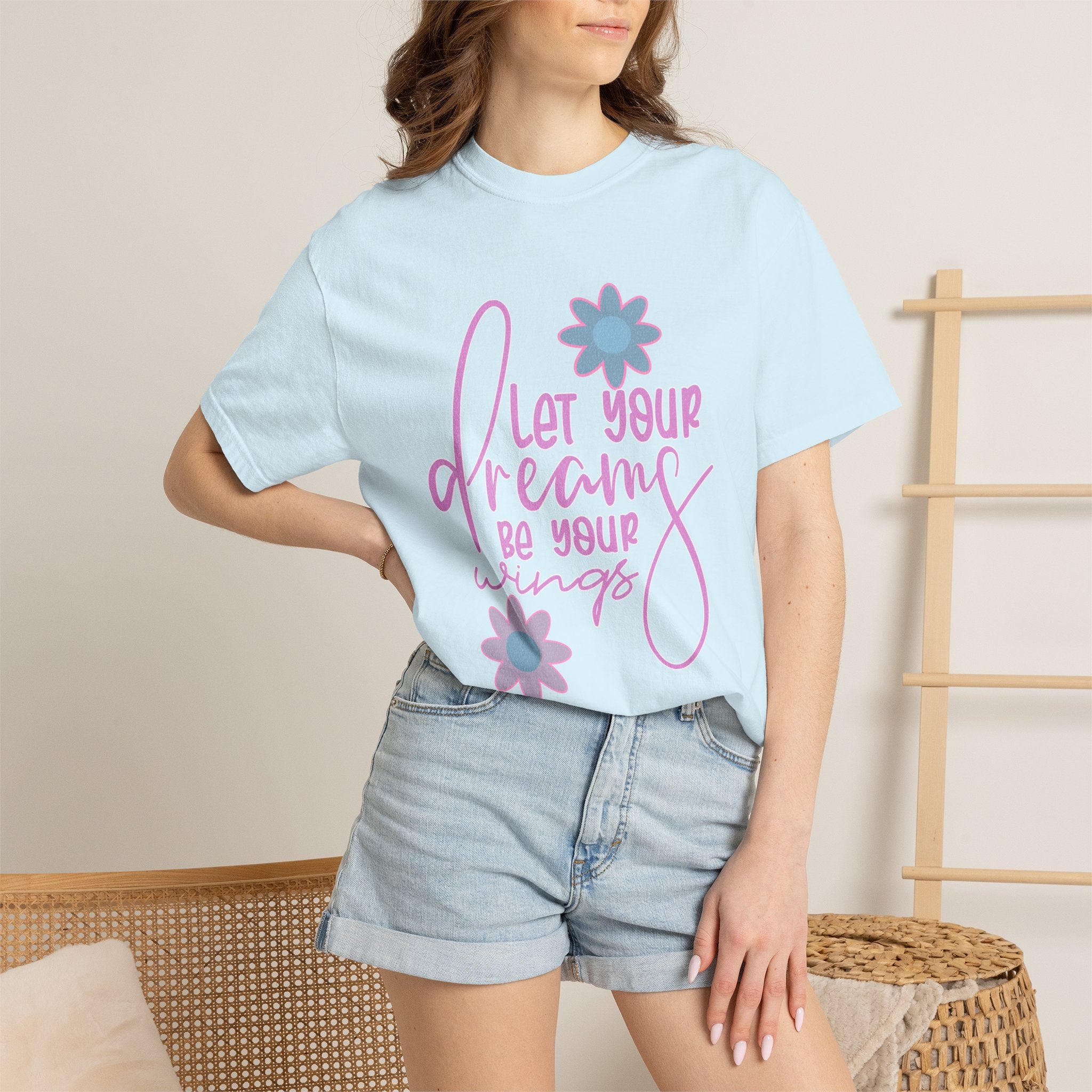 Textured Inspirational Floral Tee — "Let Your Dreams Be Your Wings"