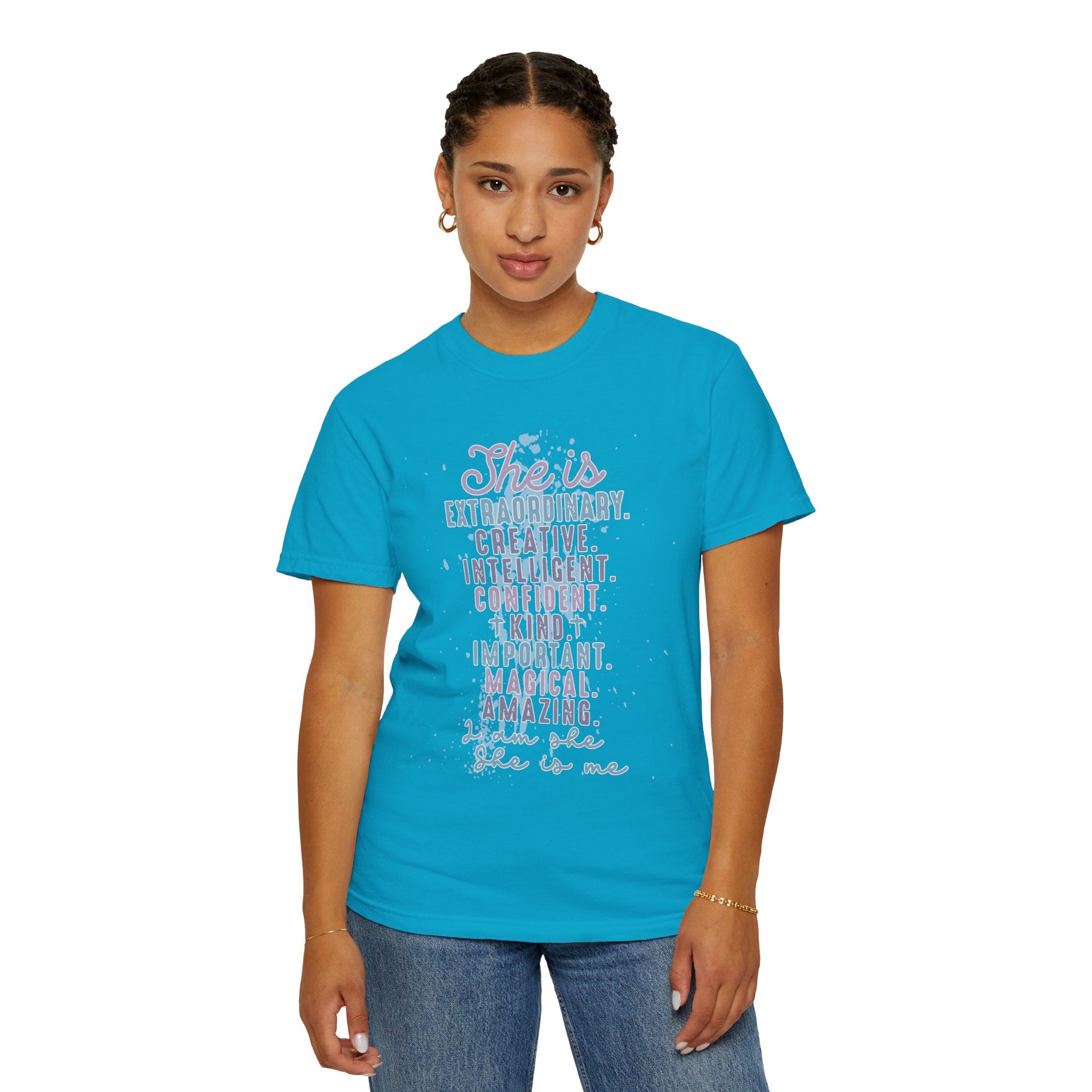 She Is Inspirational Textured Graphic T-Shirt — "She is extraordinary, creative, intelligent..."
