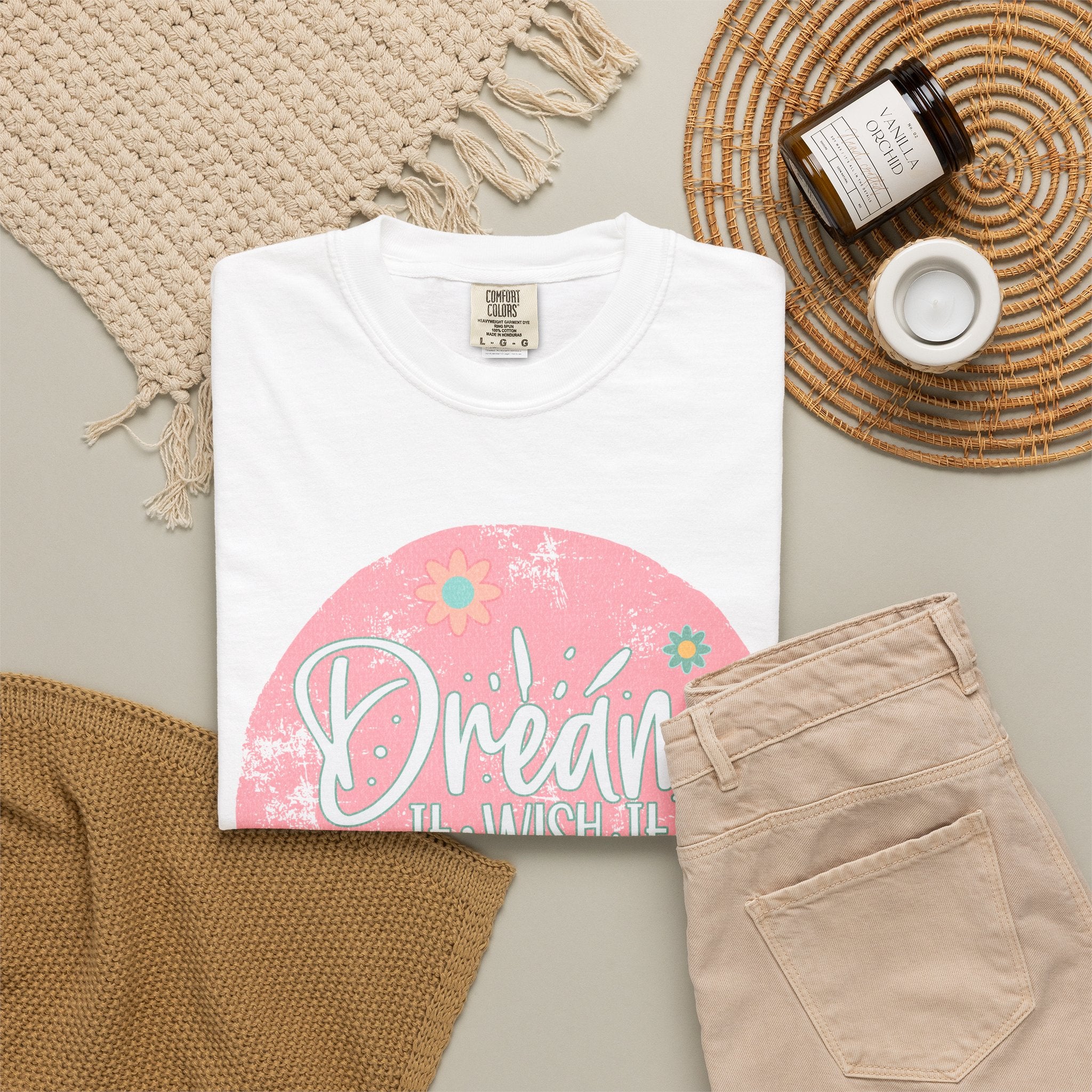 Textured T-Shirt — "Dream It, Wish It, Do It" Pink Floral Motivational Tee