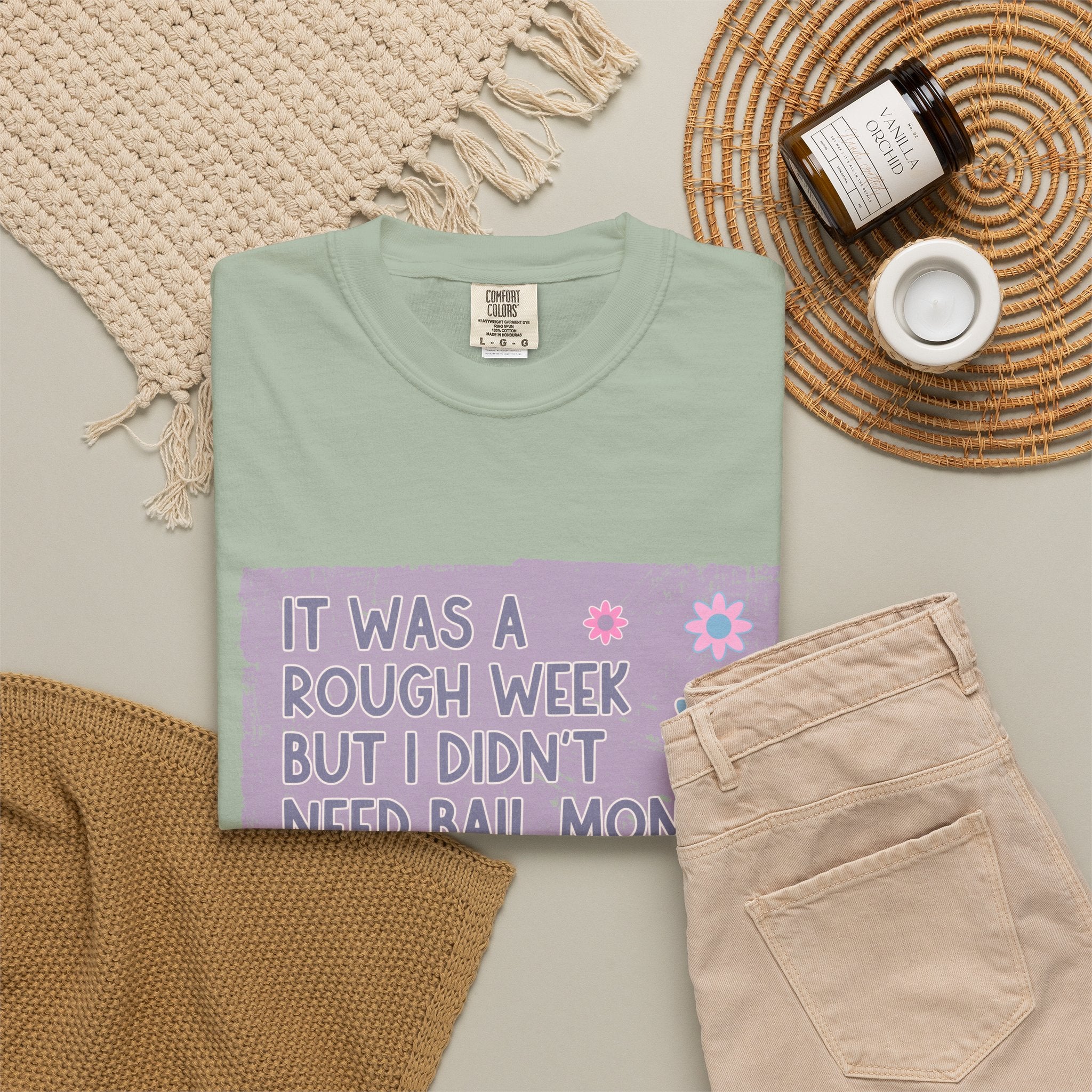 Textured Graphic T-Shirt — "Sarcastic Retro Rough Week Shirt  " Retro Floral Tee
