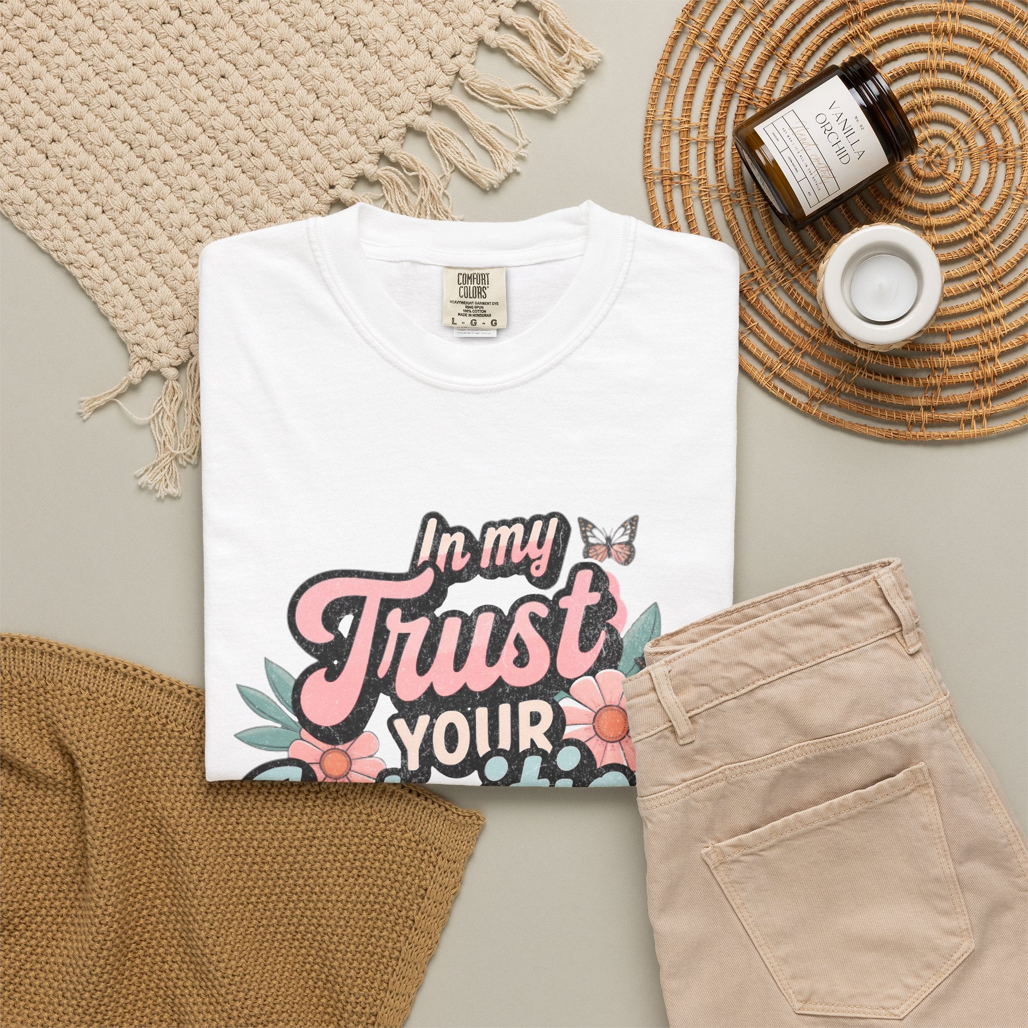 Trust Your Intuition Era T-shirt | Textured Floral Script Typography, Positive Message