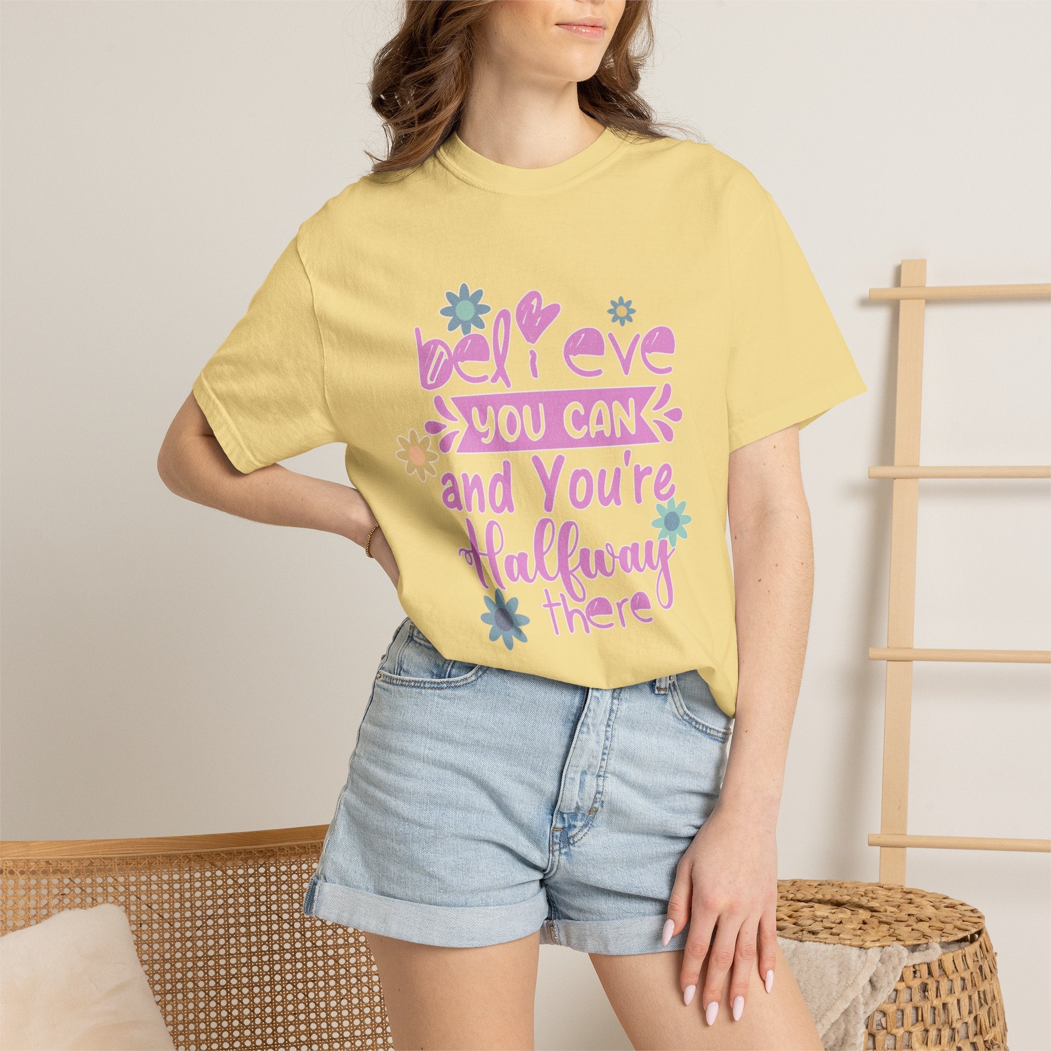 Textured Believe You Can T-Shirt — Inspirational Floral Motivational Tee