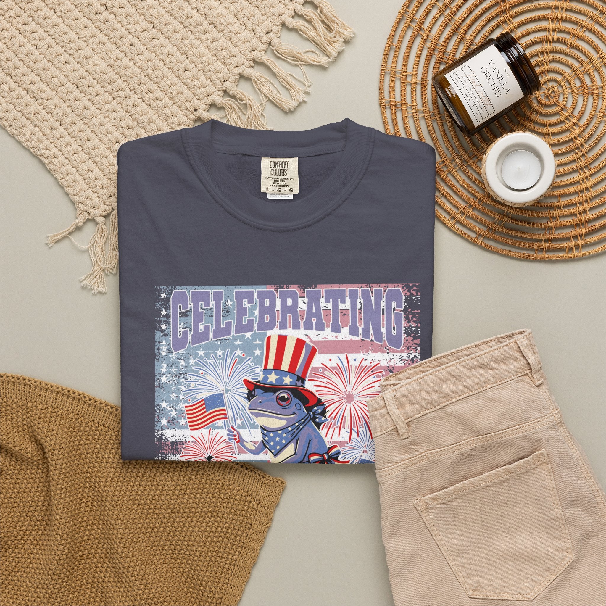 Textured Independence Day Patriotic T-Shirt — "Celebrating 250 Years of Independence" Bicycle Uncle Sam Design