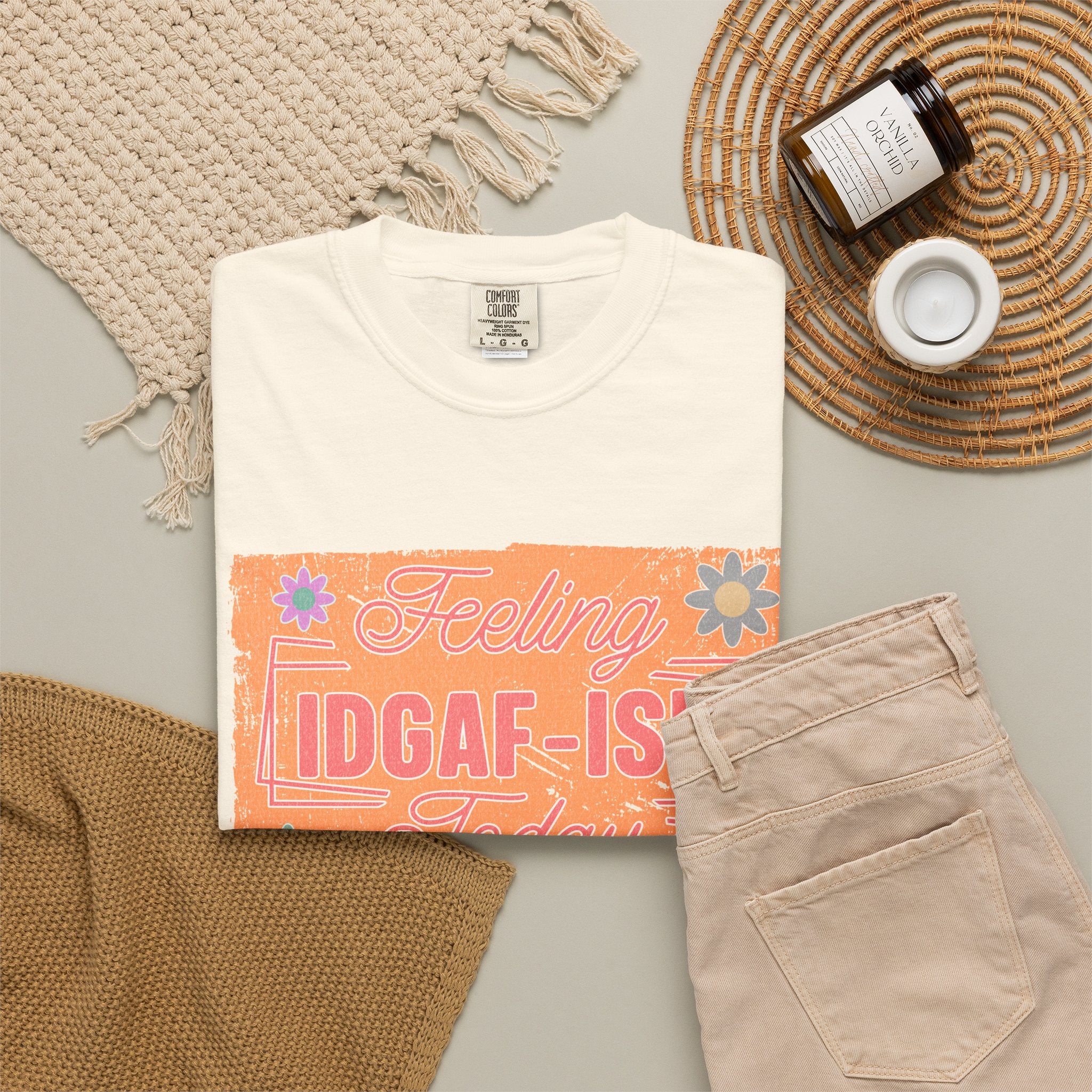 Textured IDGAF-ish Feeling T-Shirt — Retro Floral Graphic Tee