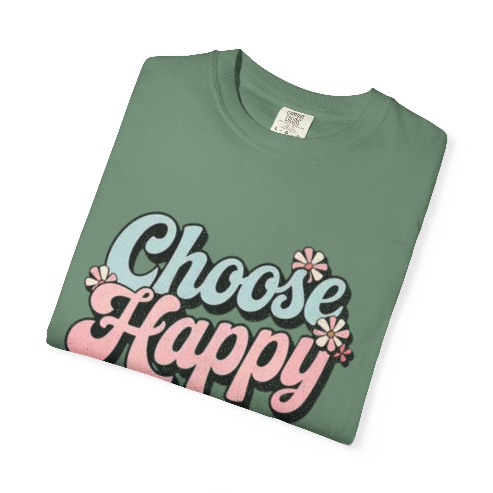 Choose Happy retro script shirt | Textured Positive message tee, pastel floral design