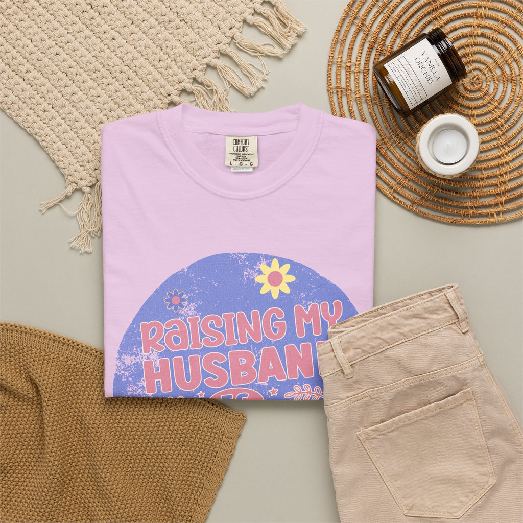 Raising My Husband Is Exhausting Textured Tee — Funny Mom Wife Graphic T-Shirt
