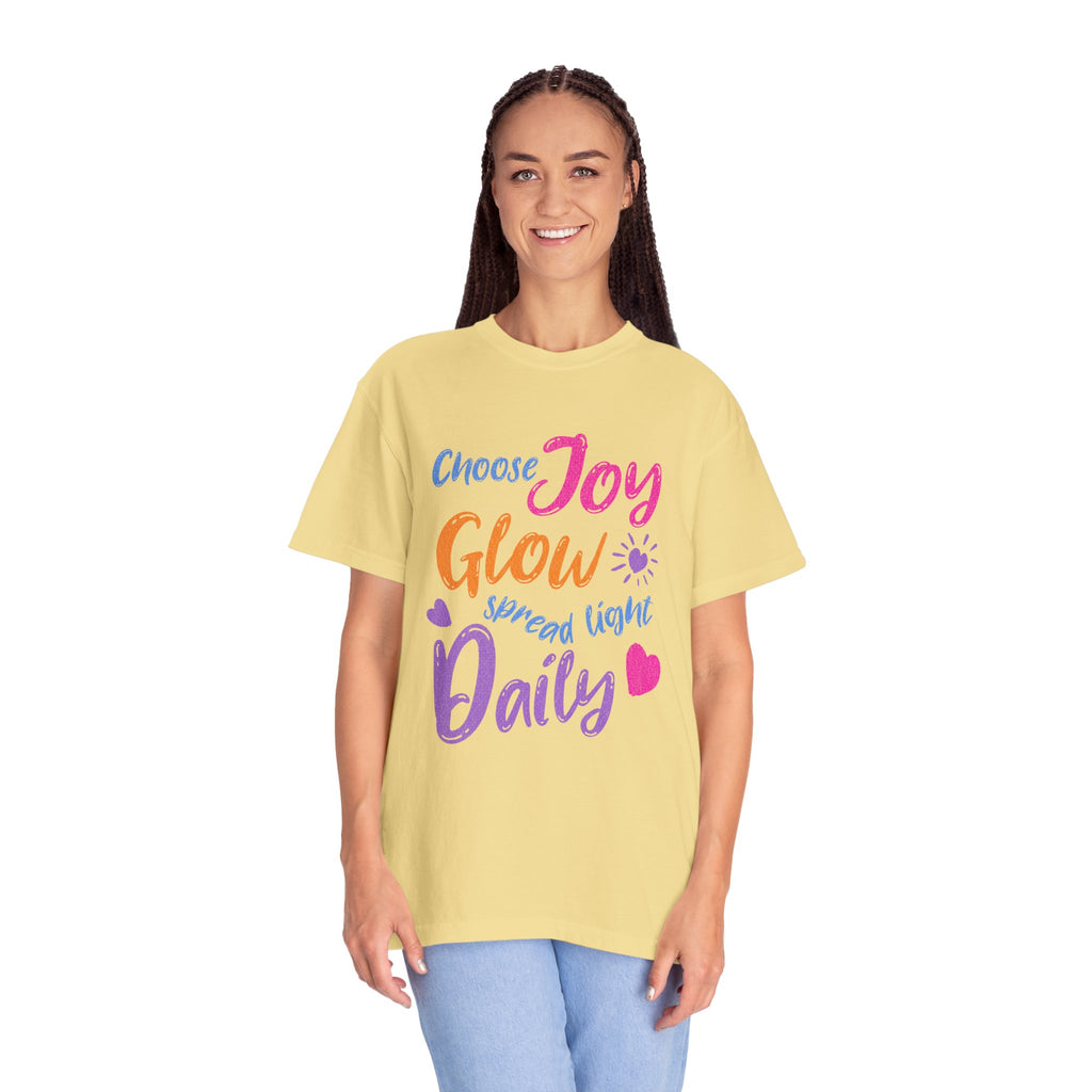 Textured Choose Joy Glow Spread Light Daily T-Shirt — Inspirational Positive Message Tee