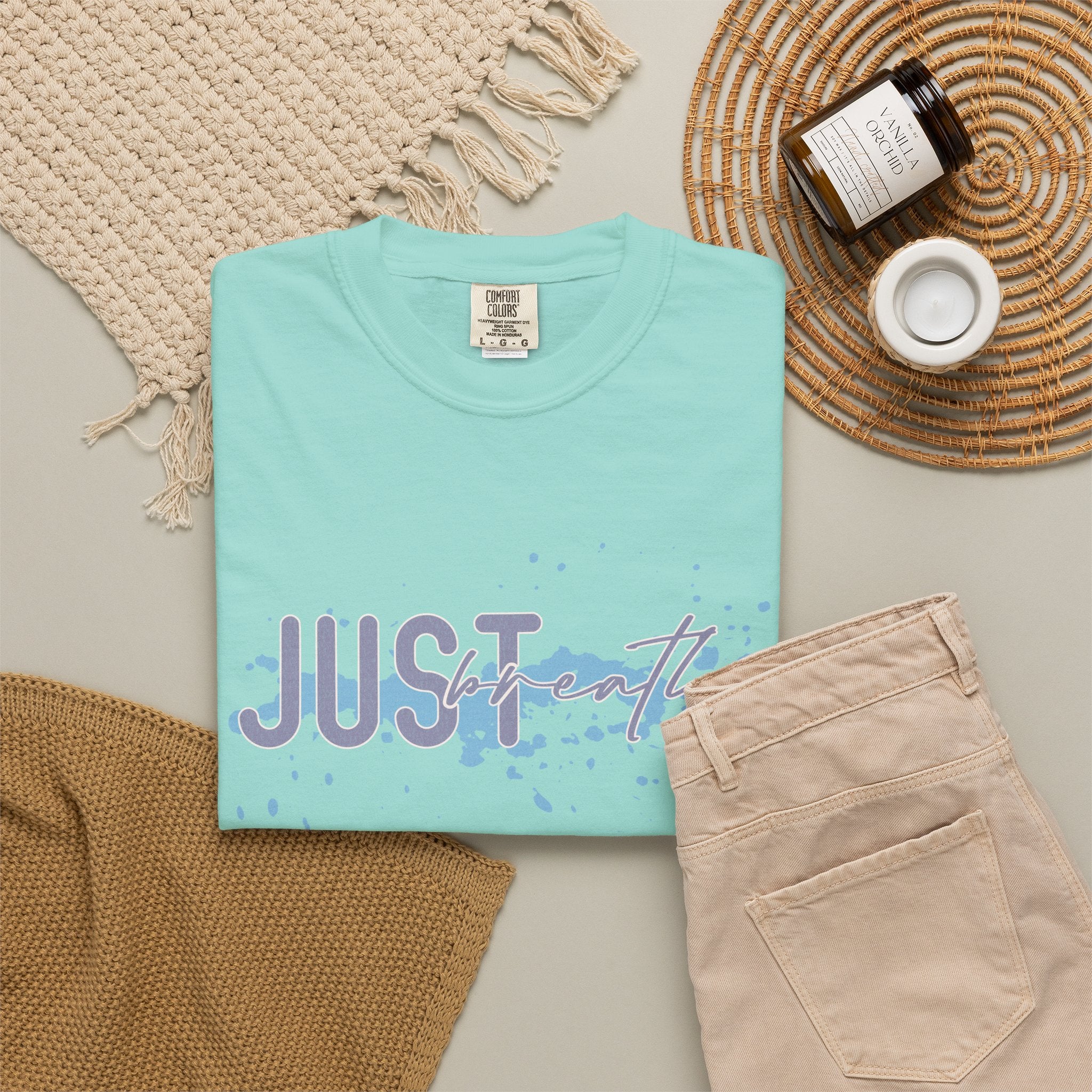 Just Breathe Textured T-Shirt — Relaxed Watercolor Script Tee