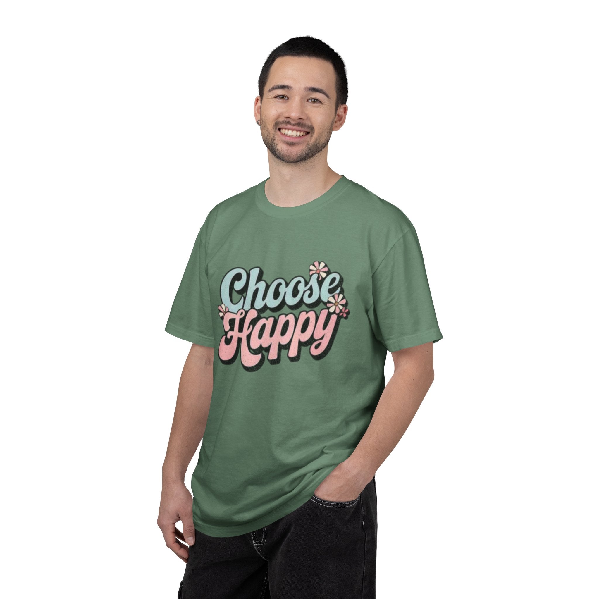 Choose Happy retro script shirt | Textured Positive message tee, pastel floral design
