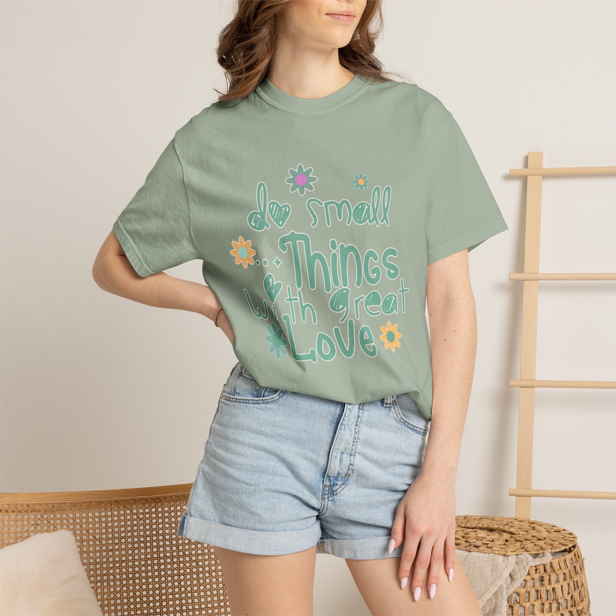 Textured T-Shirt — “Do Small Things With Great Love” Floral Inspirational Tee