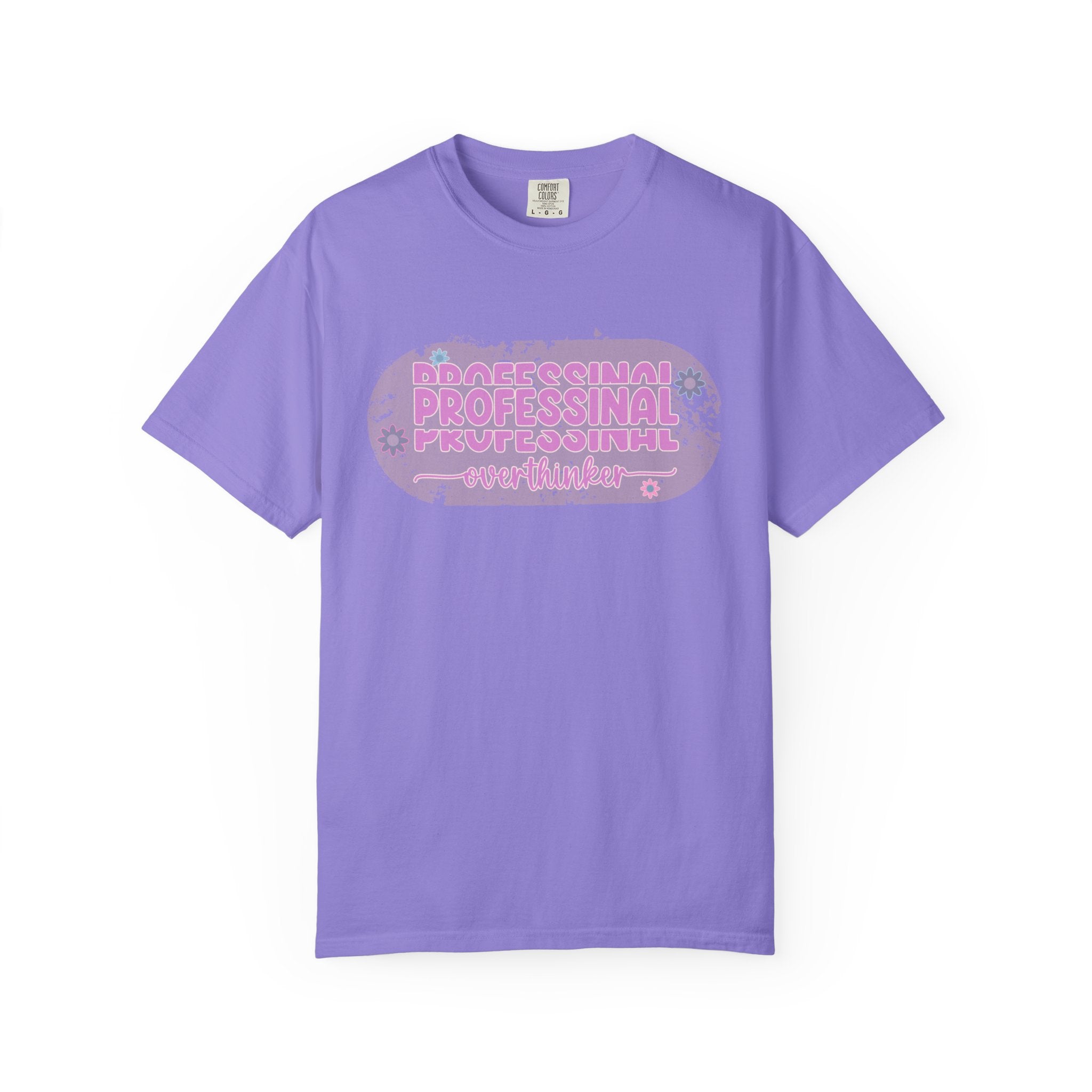 Professional Overthinker  Floral Textured T-Shirt — Retro Pink Graphic Tee