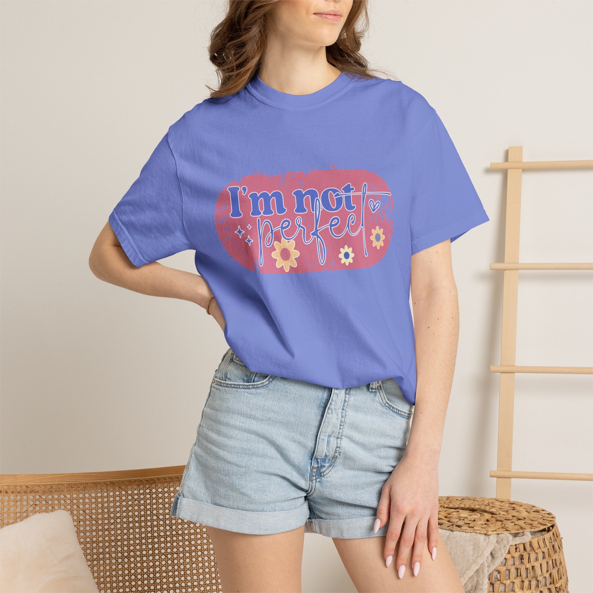 I'm Not Perfect Textured Floral T-Shirt — Retro Flower Graphic Tee
