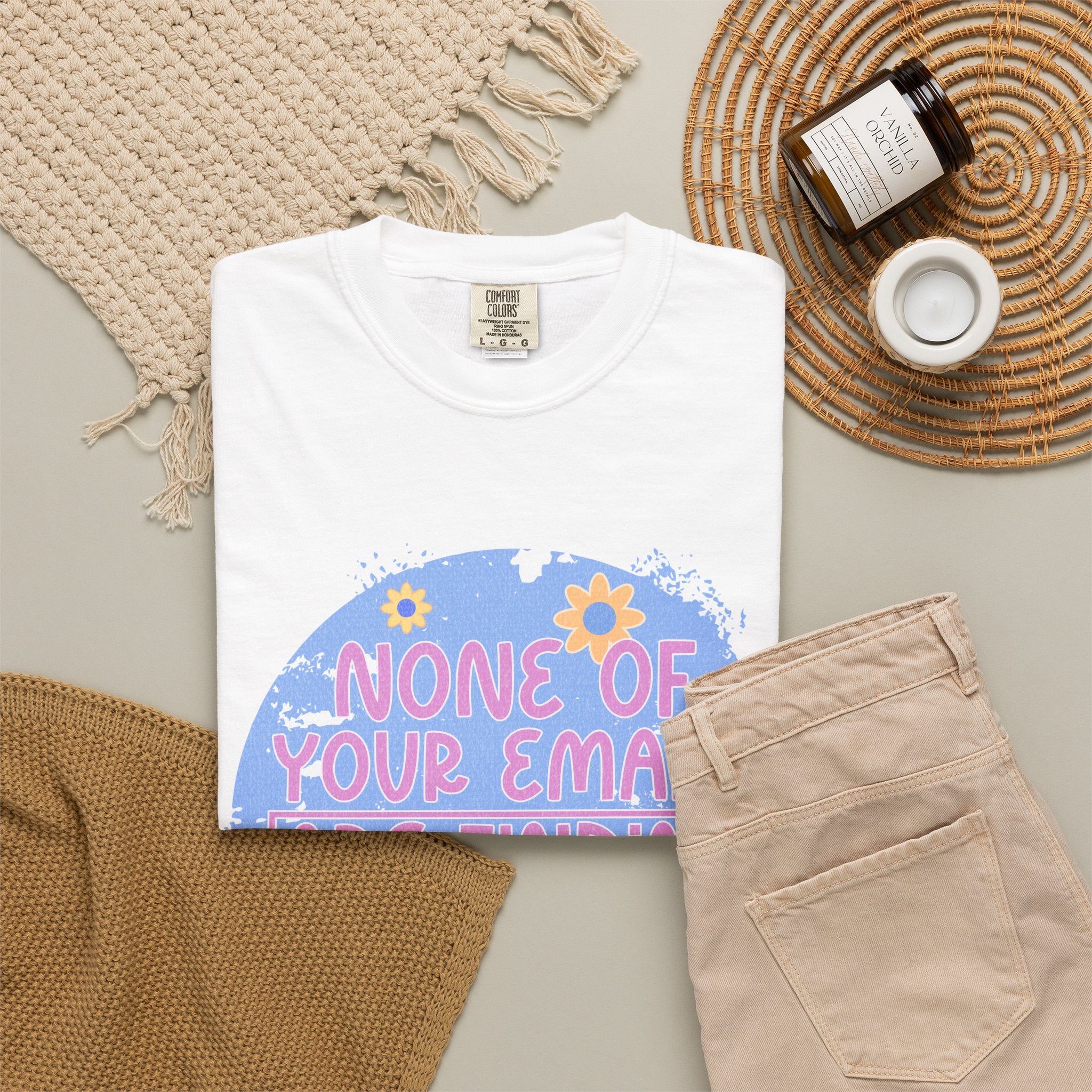 Textured T-Shirt — "None Of Your Emails Are Finding Me" Retro Floral Graphic Tee