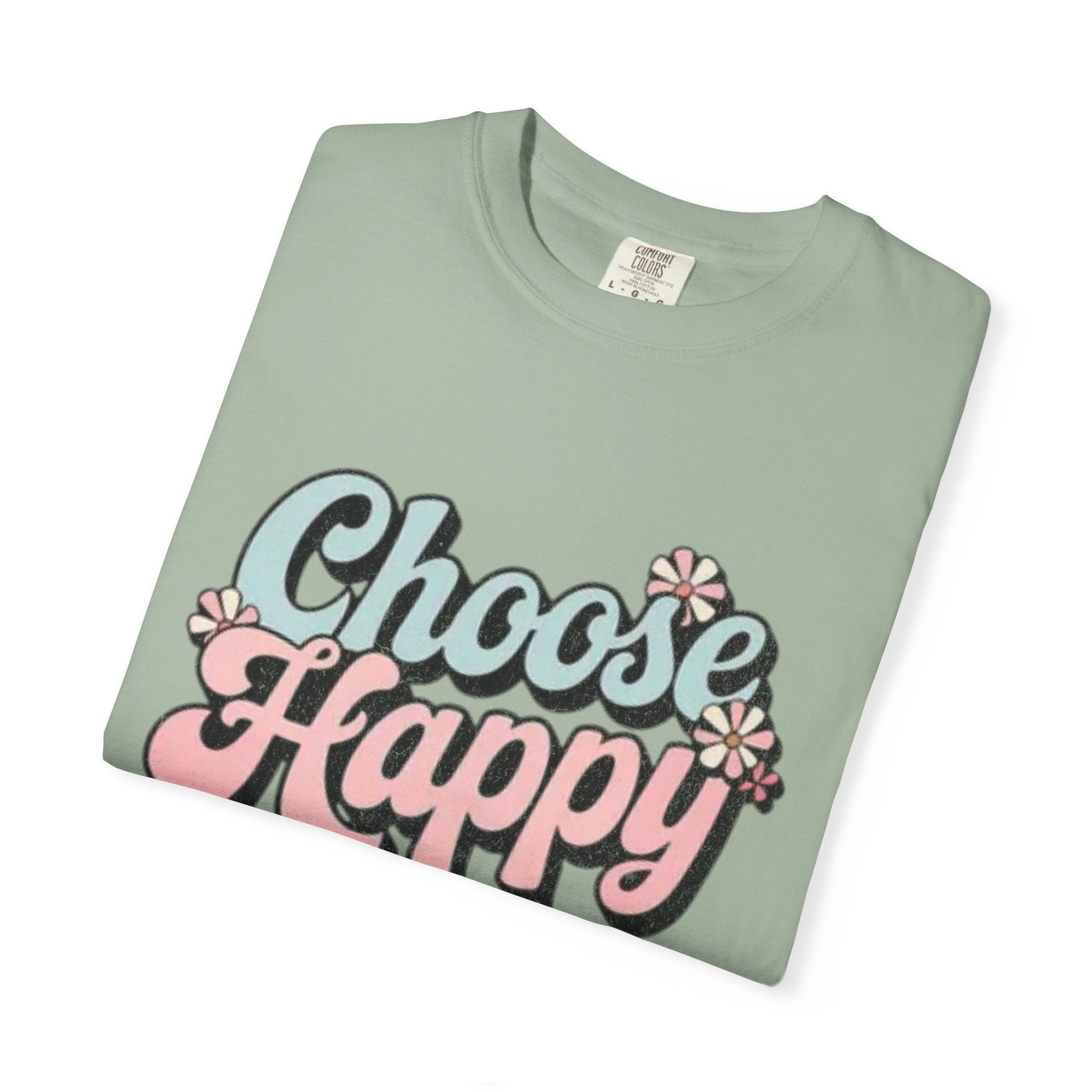 Choose Happy retro script shirt | Textured Positive message tee, pastel floral design