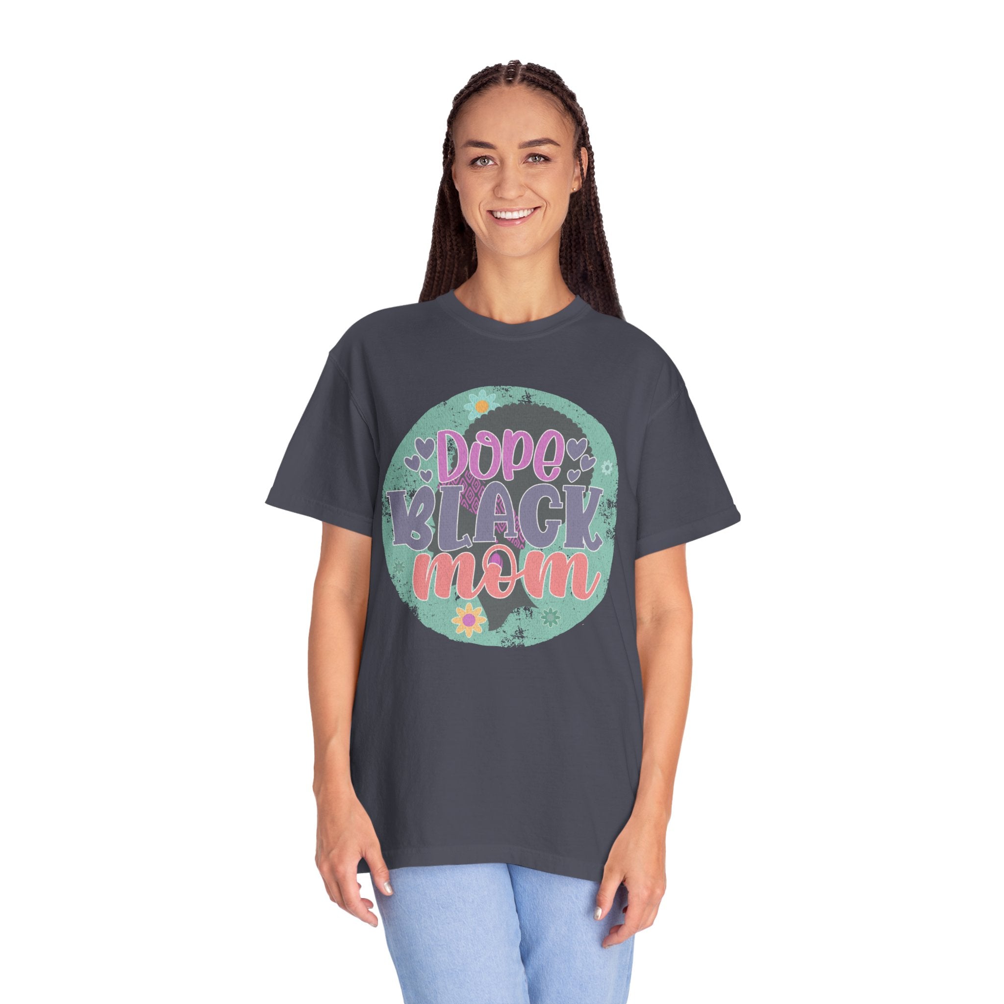 Dope Black Mom Textured T-Shirt — Retro Floral Pride Tee for Black Mothers