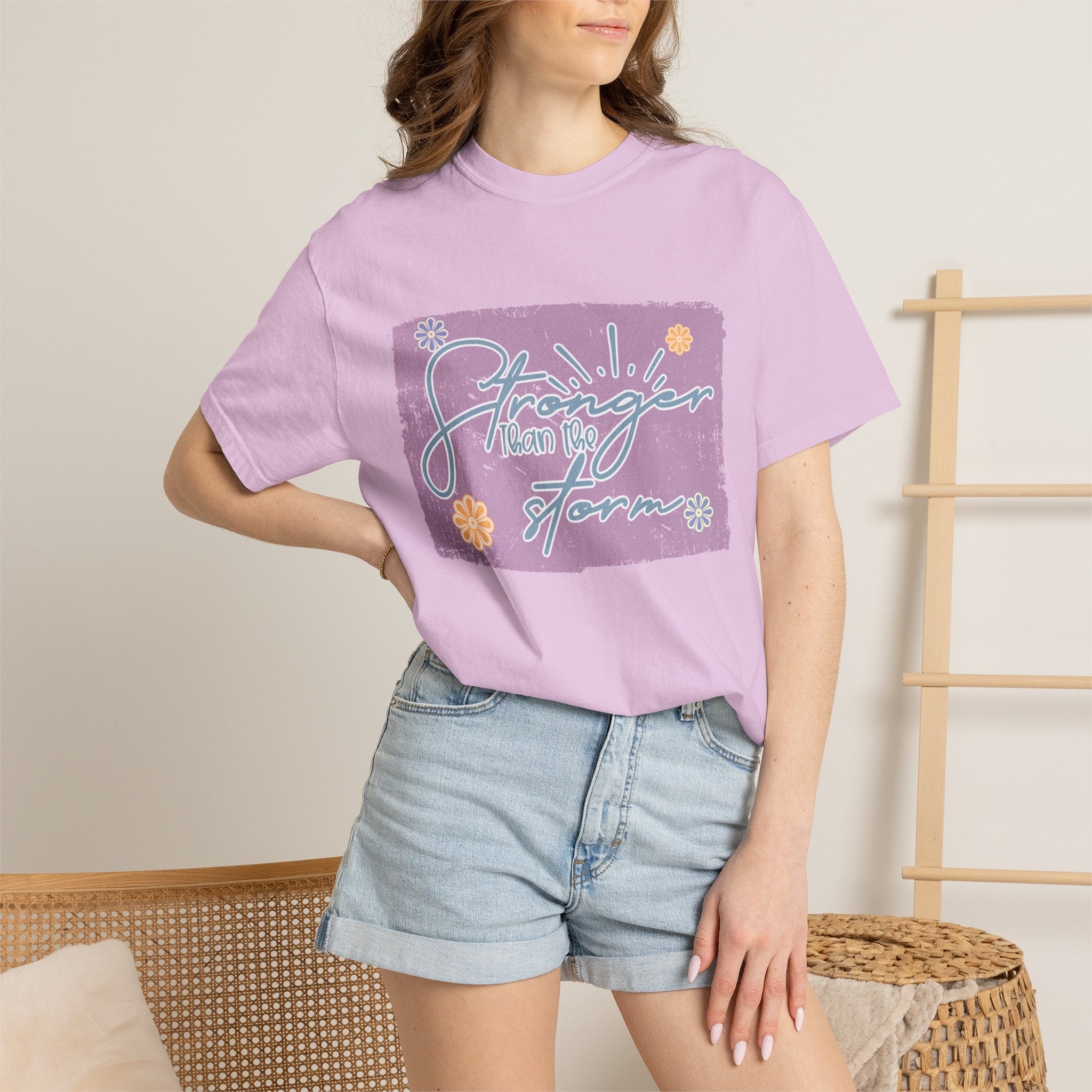 Stronger Than The Storm T-shirt |Textured Floral Script Graphic