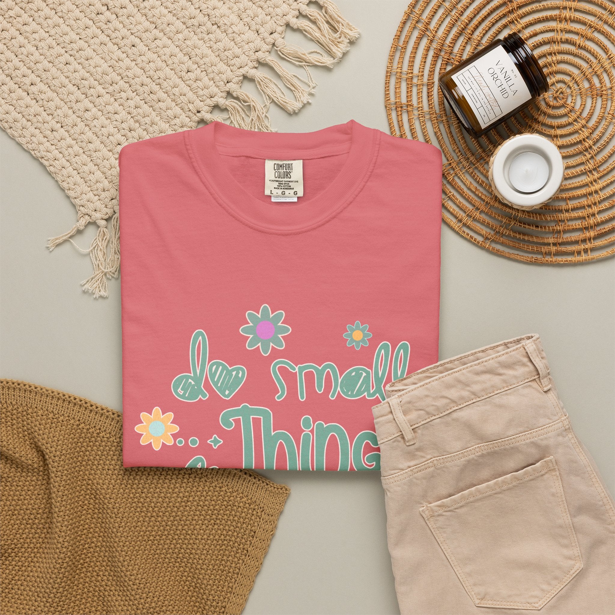 Textured T-Shirt — “Do Small Things With Great Love” Floral Inspirational Tee