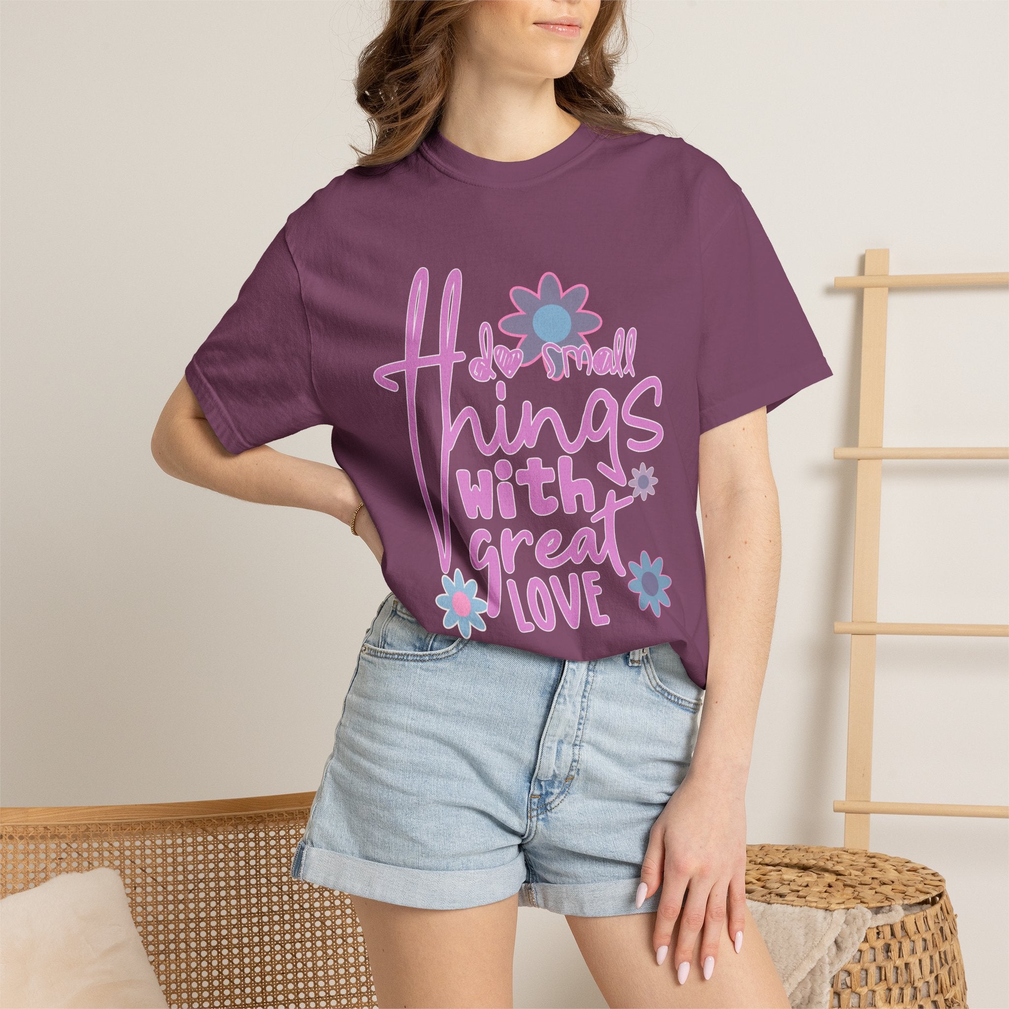 Textured T-Shirt — Do Small Things With Great Love Floral Script