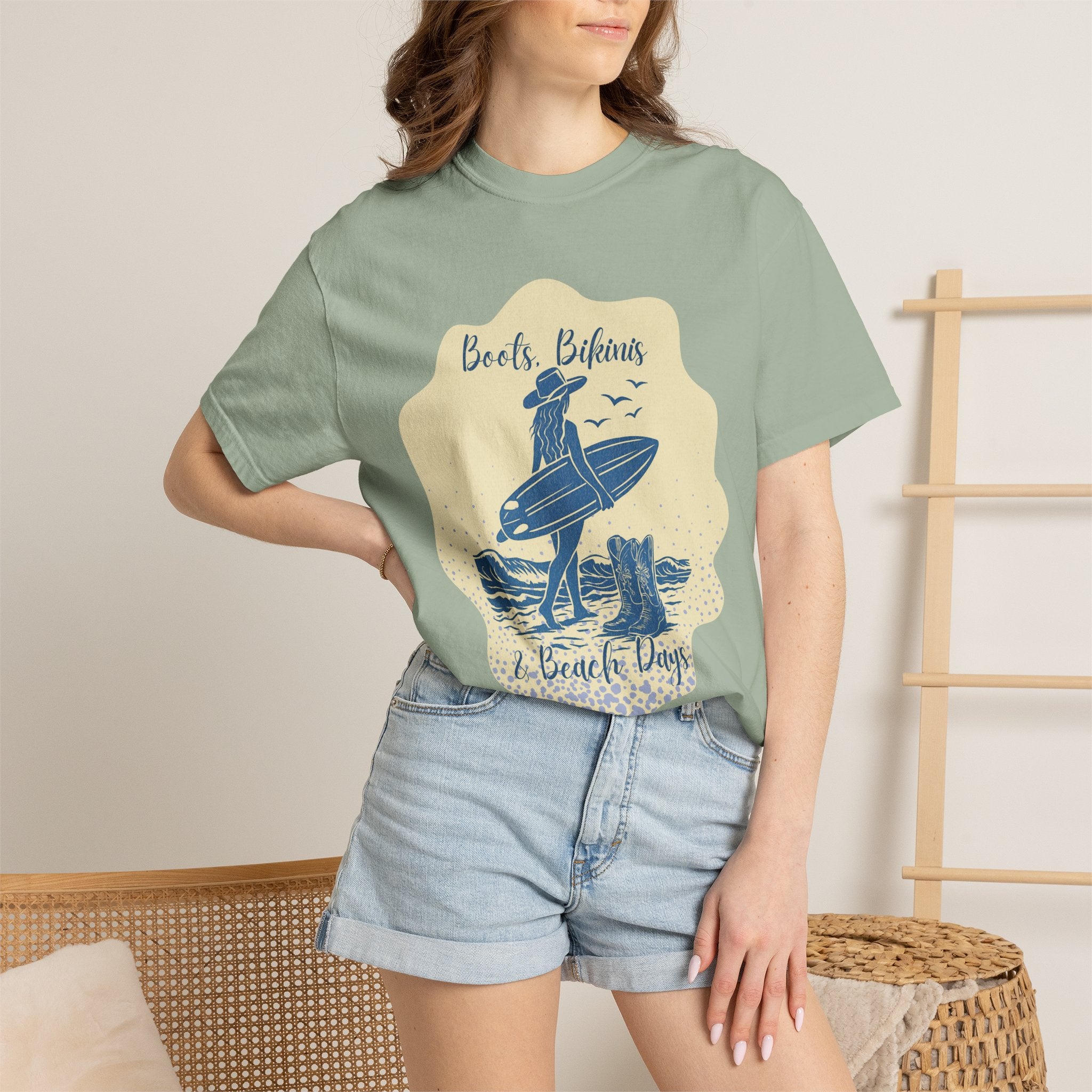 Textured Surf Vibes T-Shirt — 'Beach, Bikinis & Beach Days' Vintage Surf Graphic