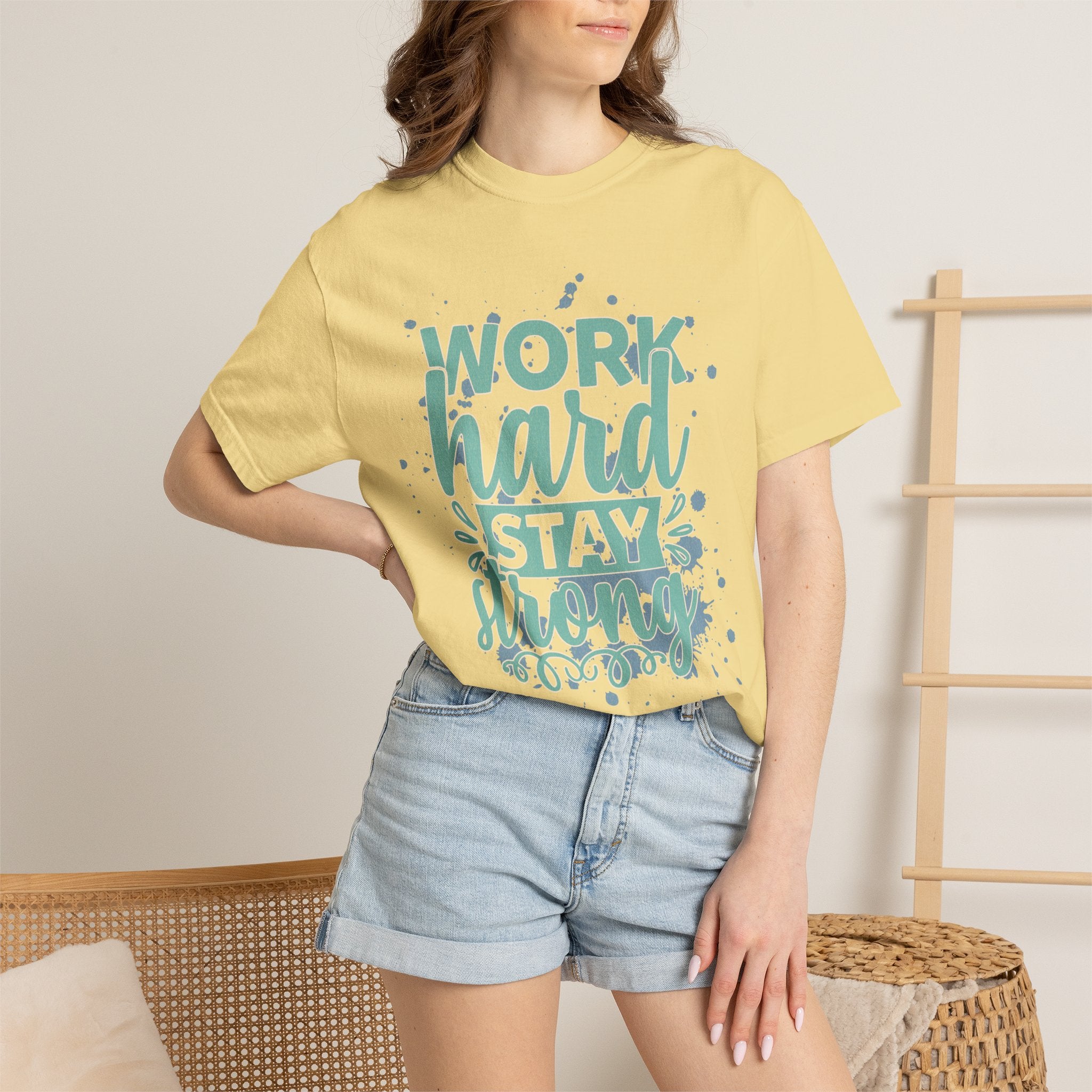 Work Hard Stay Strong Textured T-Shirt — Motivational Graphic Tee