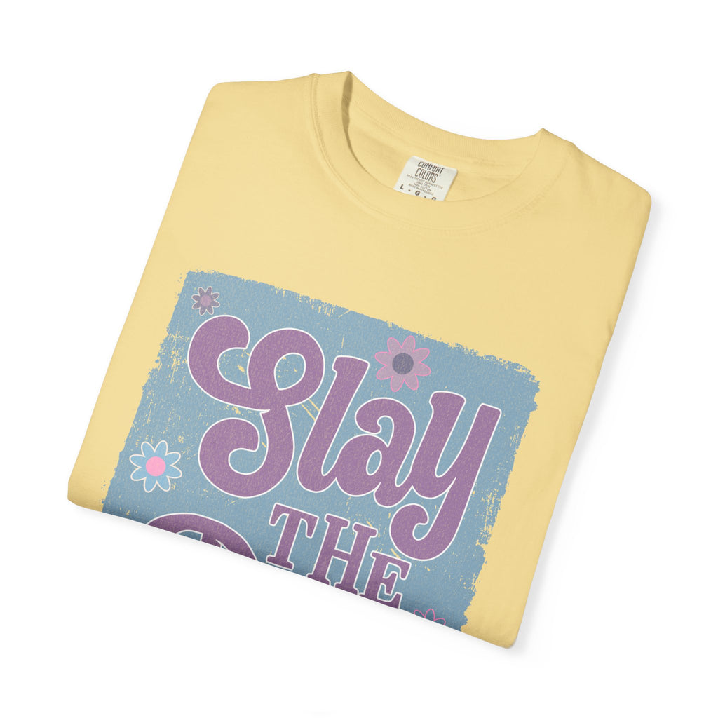 Textured Slay the Day Graphic T-Shirt — Retro Pastel Motivation Tee