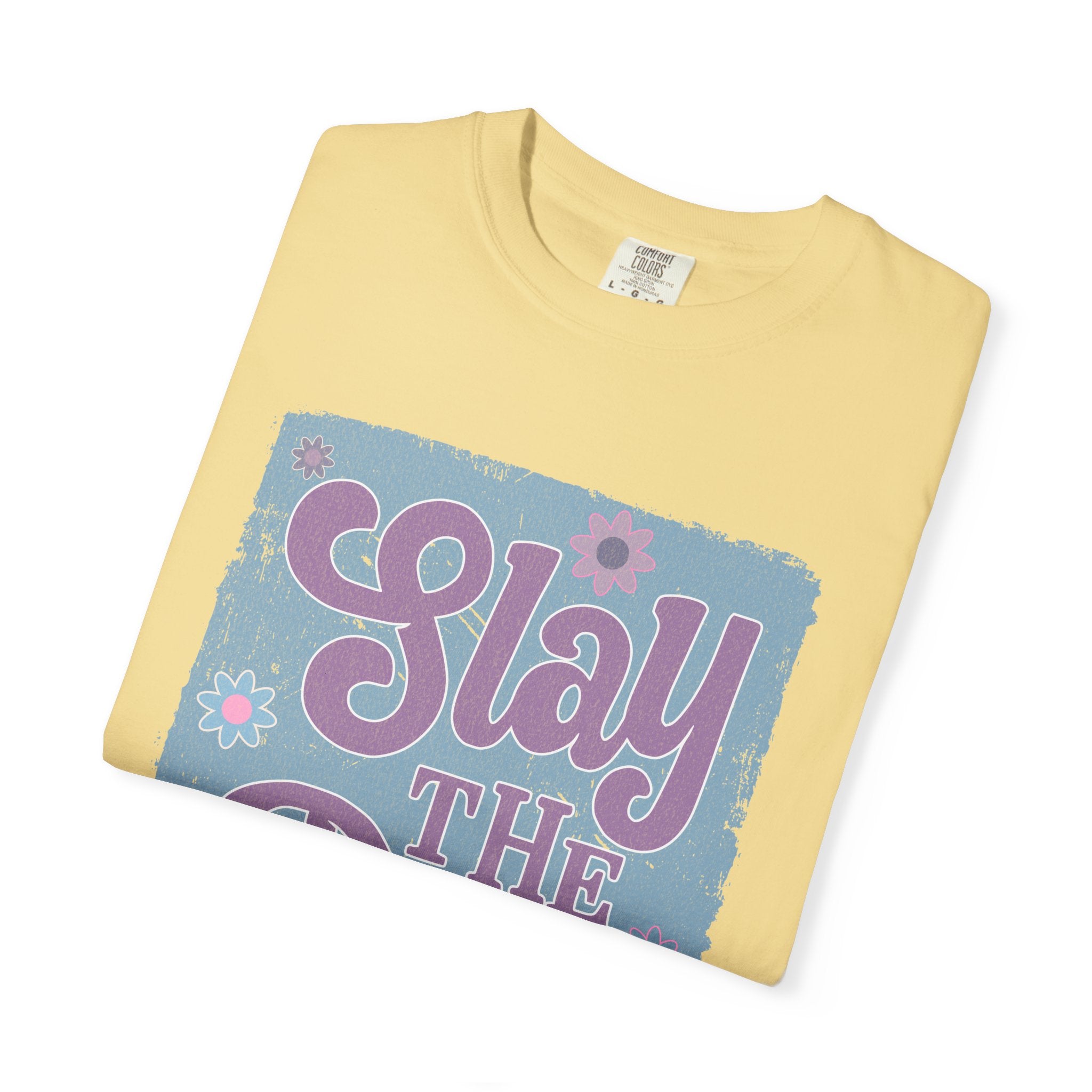 Textured Slay the Day Graphic T-Shirt — Retro Pastel Motivation Tee