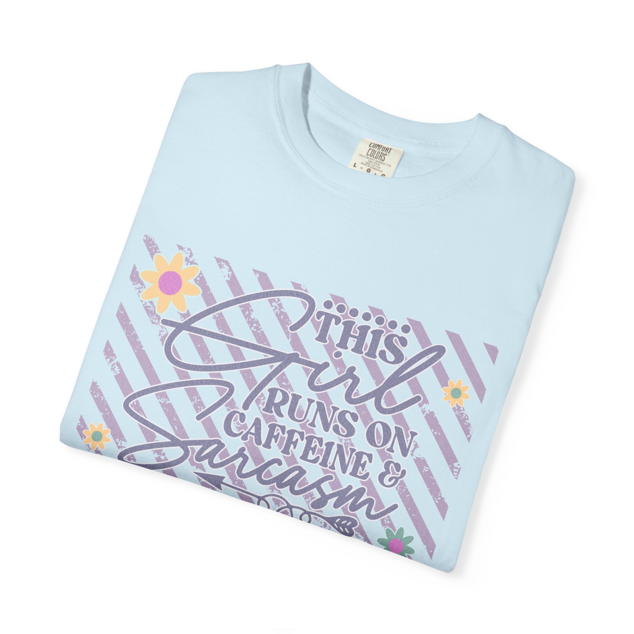 This Girl Runs On Caffeine & Sarcasm  — Textured Women's Graphic T-Shirt