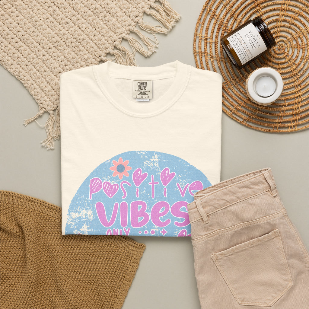 Textured Positive Vibes T-Shirt — Retro Floral ‘Positive Vibes Only’ Graphic Tee