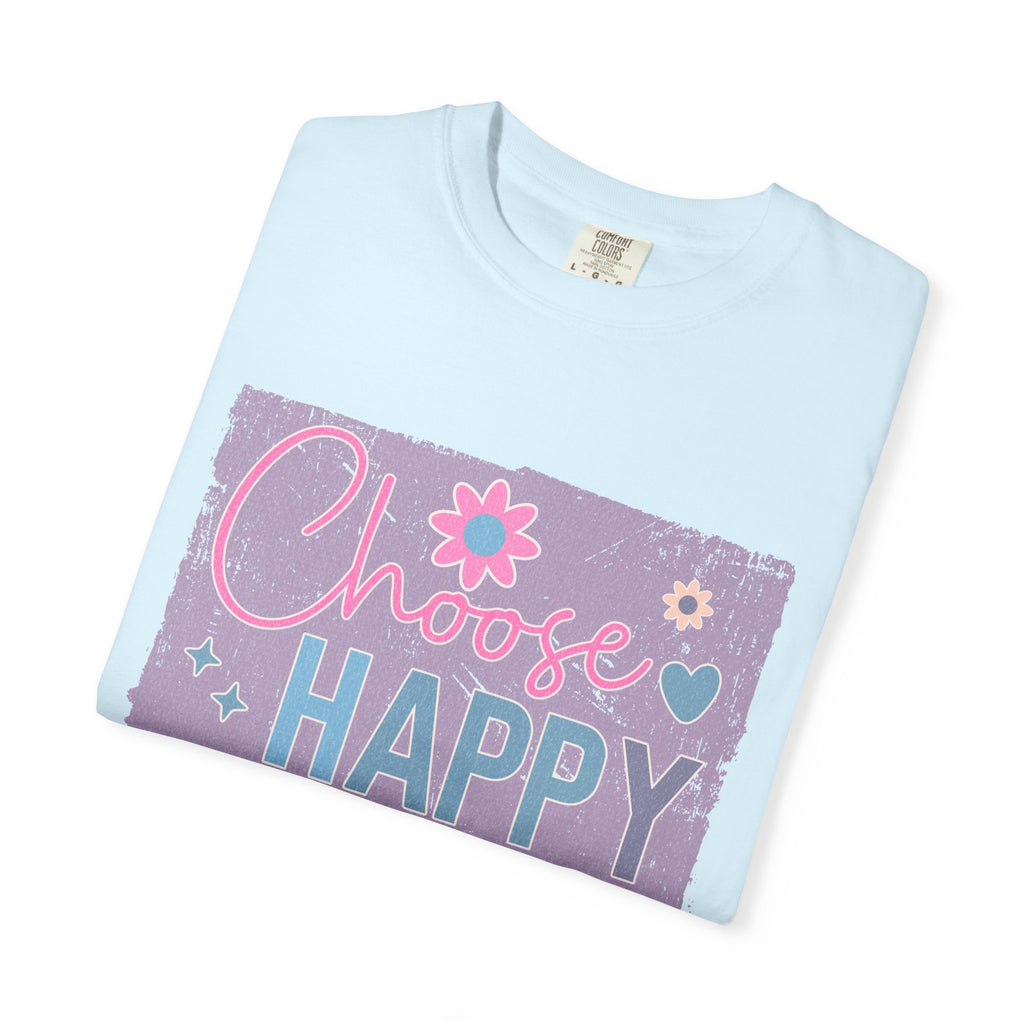Choose Happy Textured T-Shirt — Retro Floral Positive Message Tee