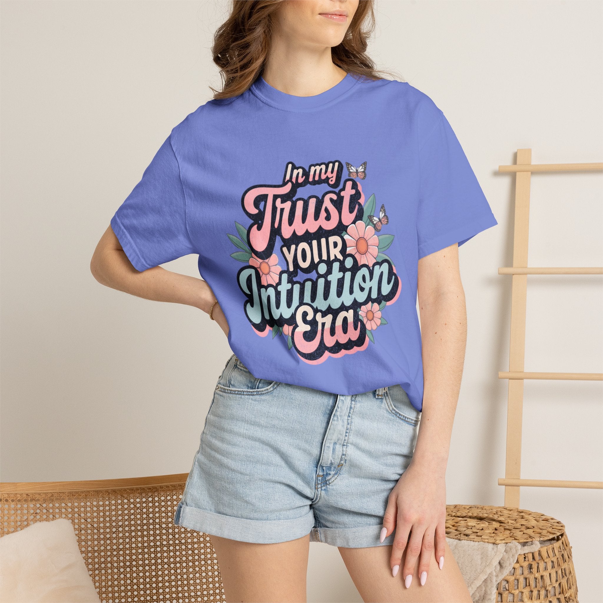 Trust Your Intuition Era T-shirt | Textured Floral Script Typography, Positive Message
