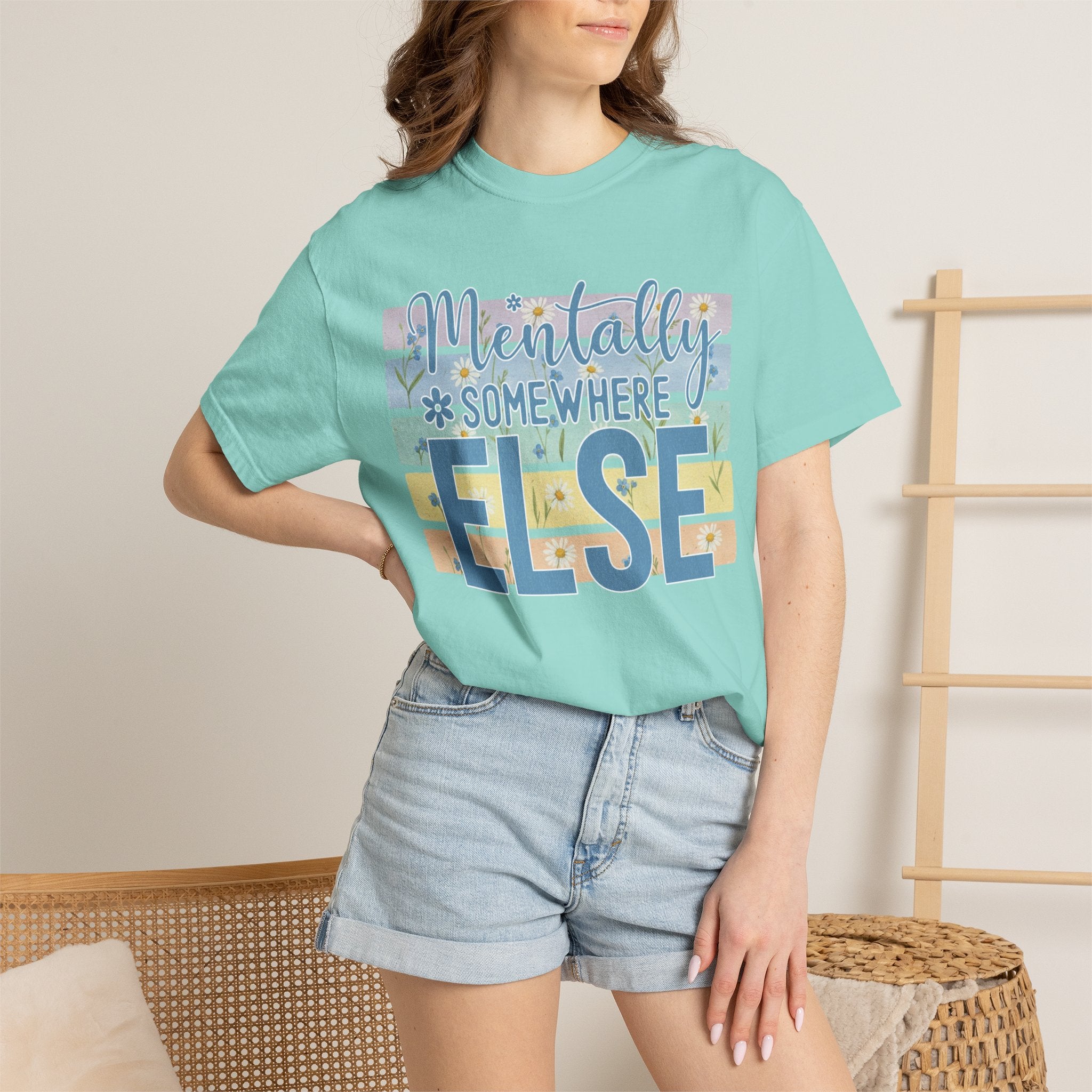 Textured Mentally Somewhere Else T-Shirt — Relaxed Beachy Vibes Graphic Tee