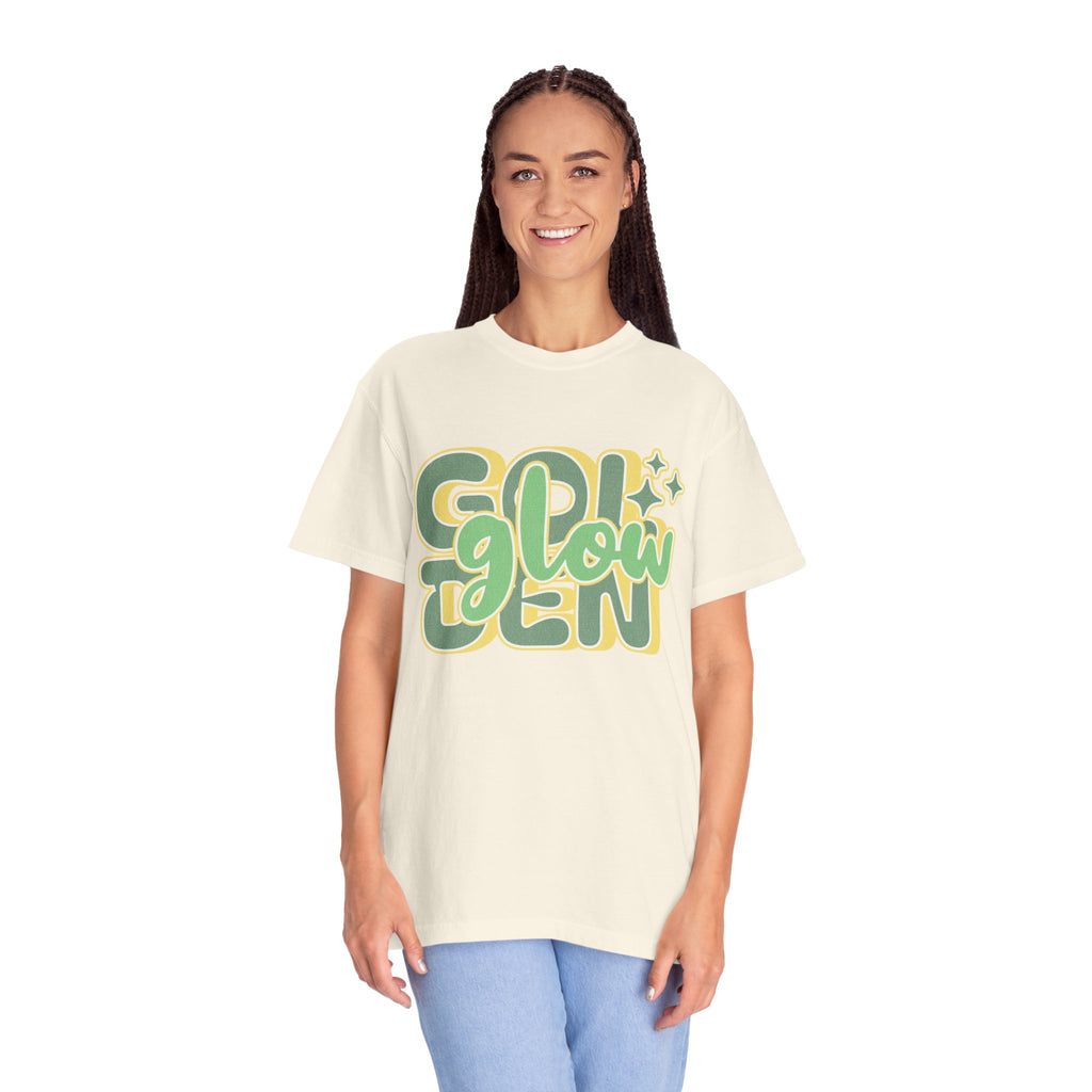 Golden Glow Textured T-Shirt — Retro 'Glow' Graphic Tee