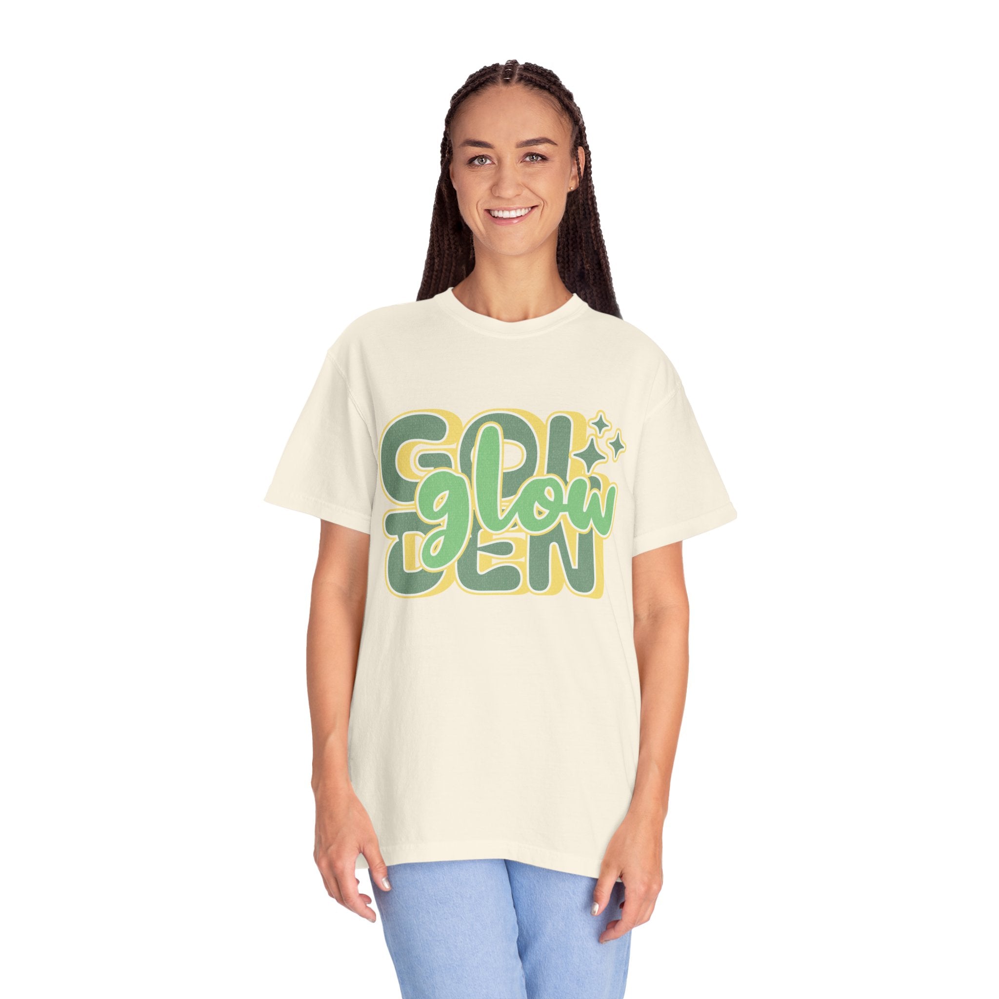 Golden Glow Textured T-Shirt — Retro 'Glow' Graphic Tee