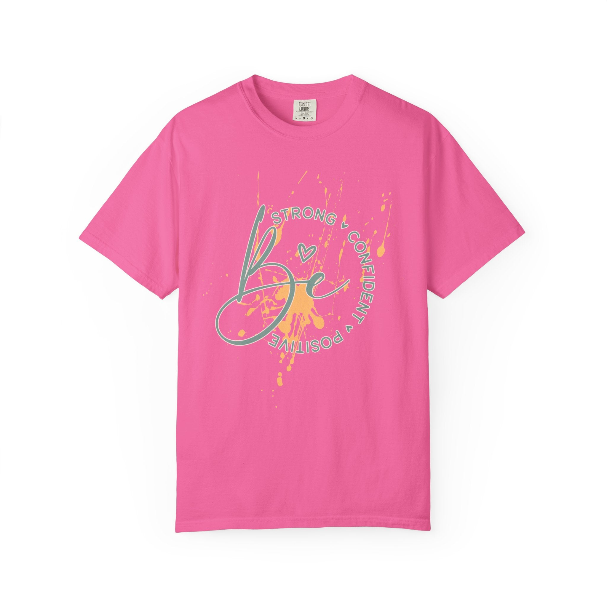 Textured Joy Script T-Shirt — “Be” Positive Graphic Tee: Strong • Confident • Positive