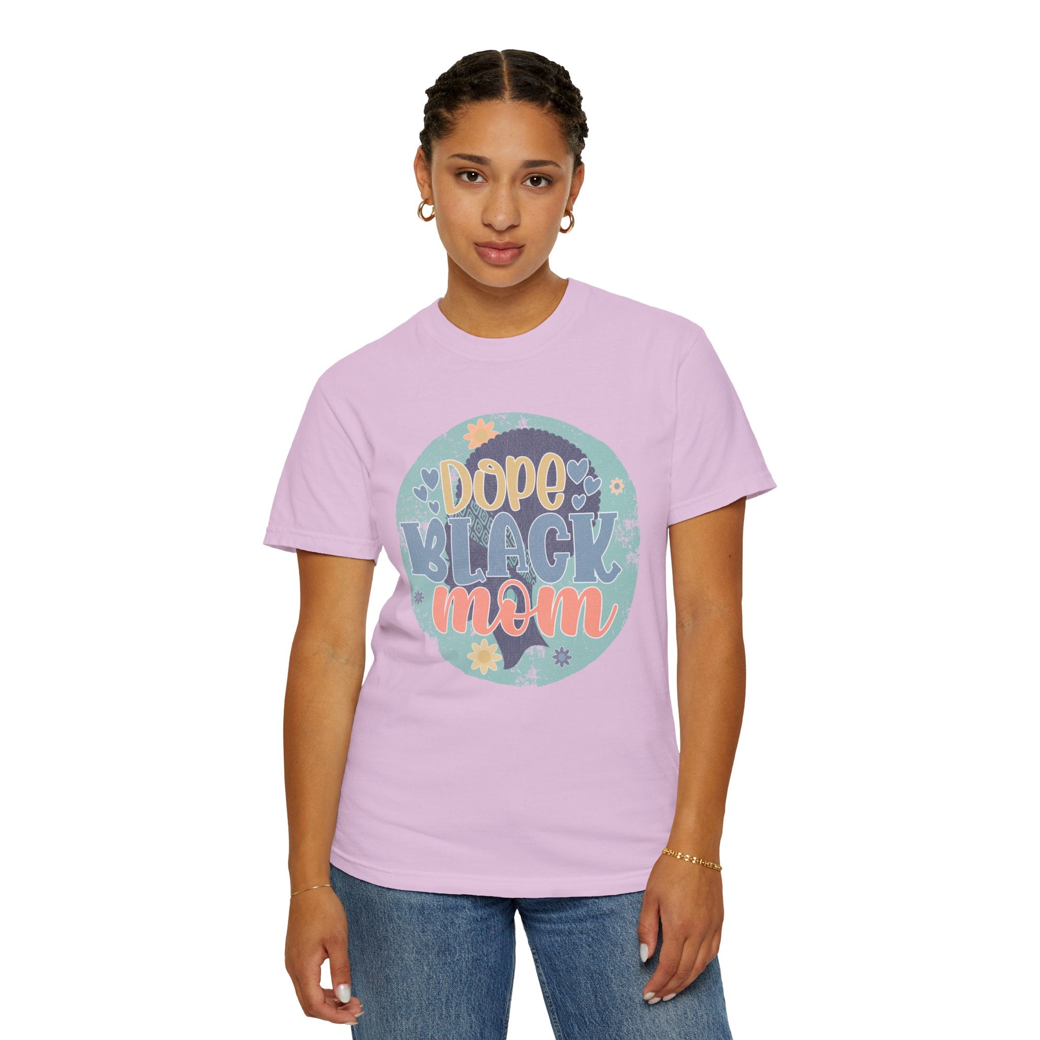 Dope Black Mom Textured T-Shirt — Retro Floral Graphic Tee for Proud Moms