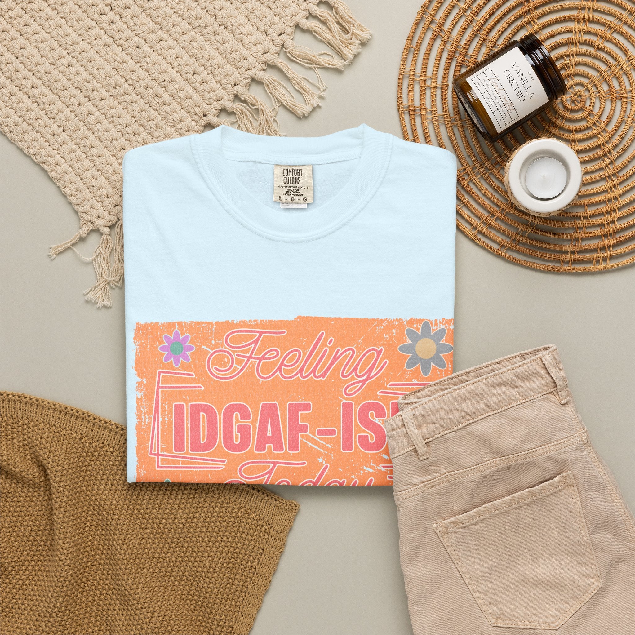 Textured IDGAF-ish Feeling T-Shirt — Retro Floral Graphic Tee